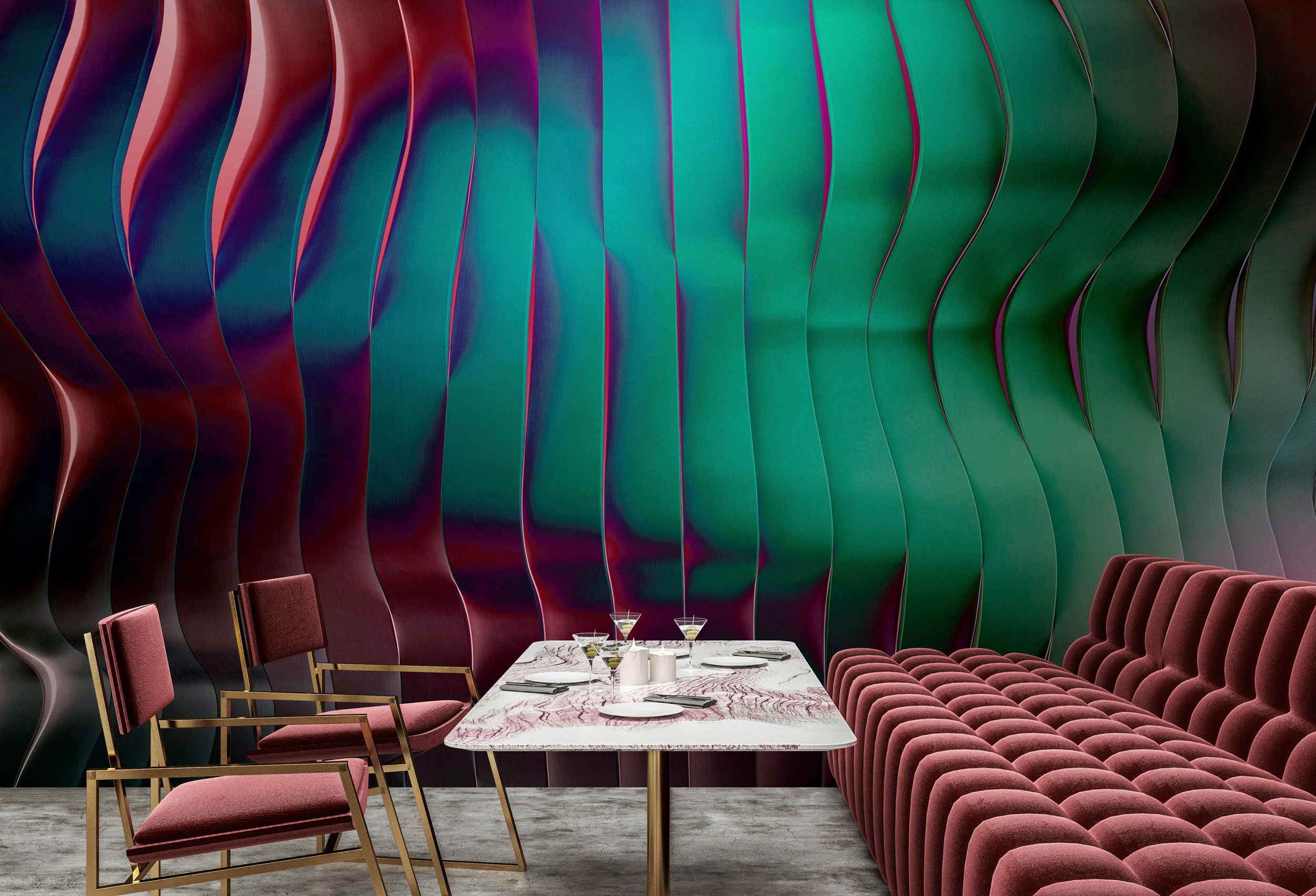 living walls Vliestapete "Fototapete Wellenoptik 3D Moderne Wandtapete" matt glatt
