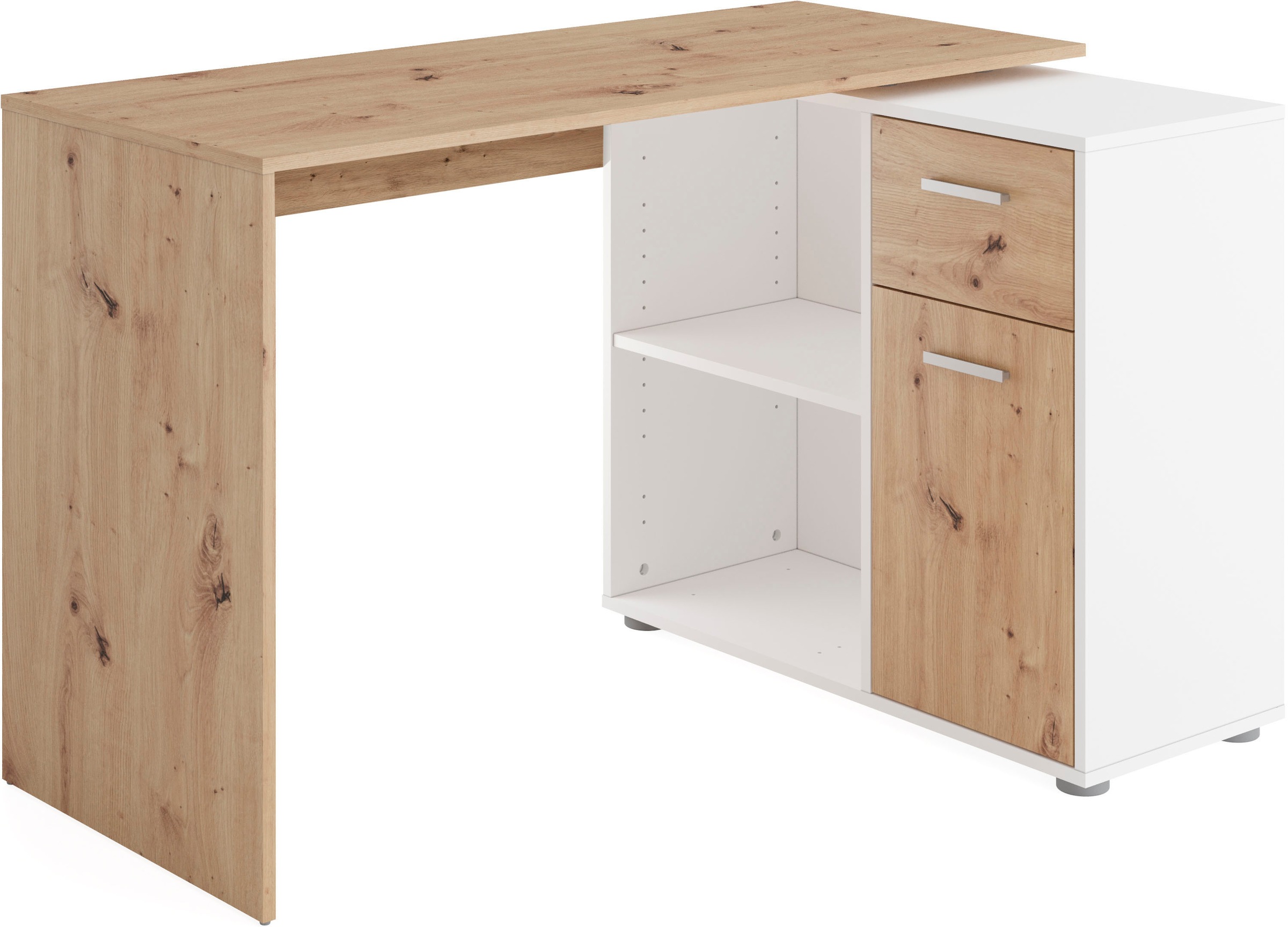 Thumbnail - FMD Eckschreibtisch "AUGSBURG", Schreibtisch/Sideboard m. Stauraum, beidseitig montierb., 117/148 cm