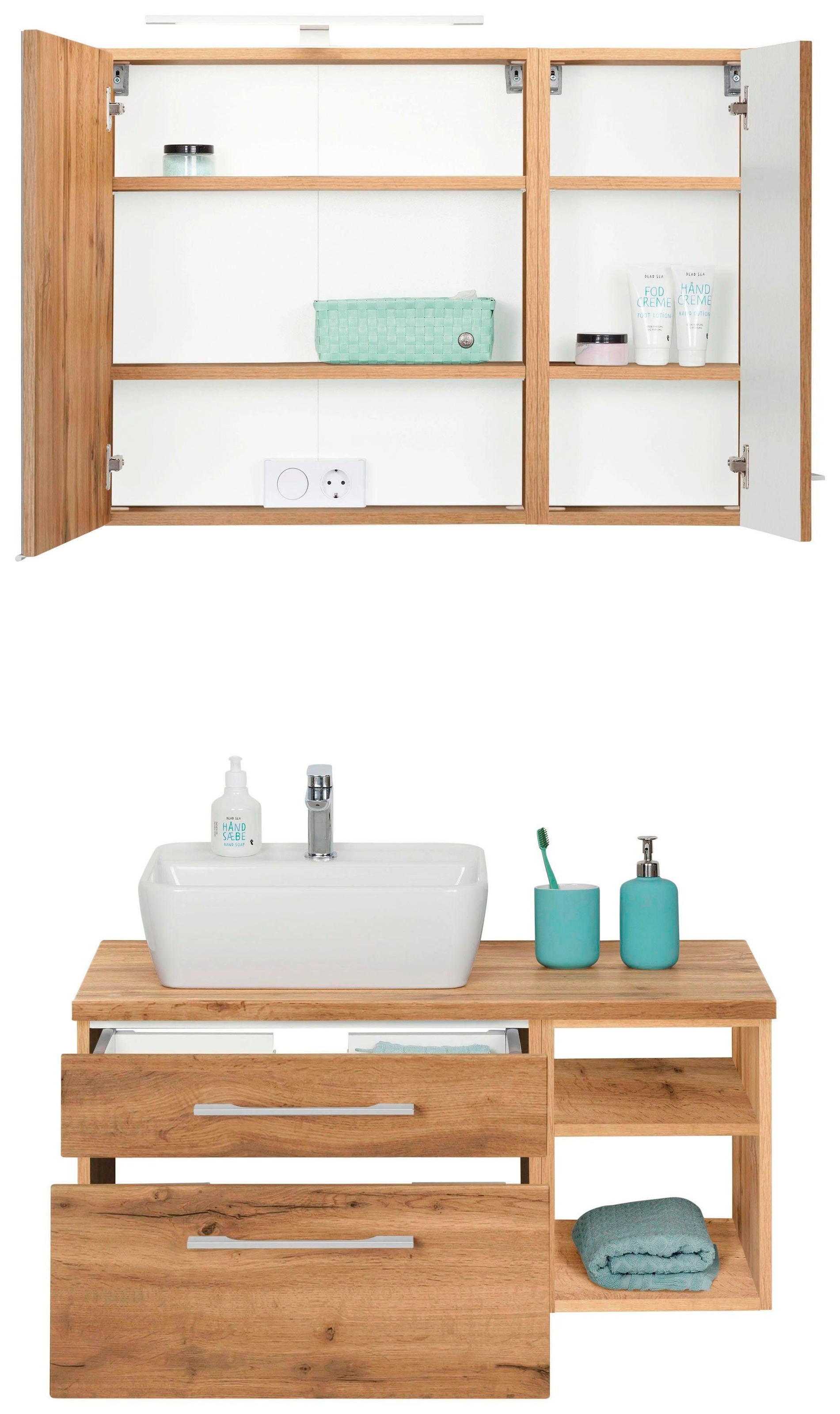 welltime Badmöbel-Set "Davos" 3 Stk. tlg. Spiegelschrank mit extra Regal günstig online kaufen