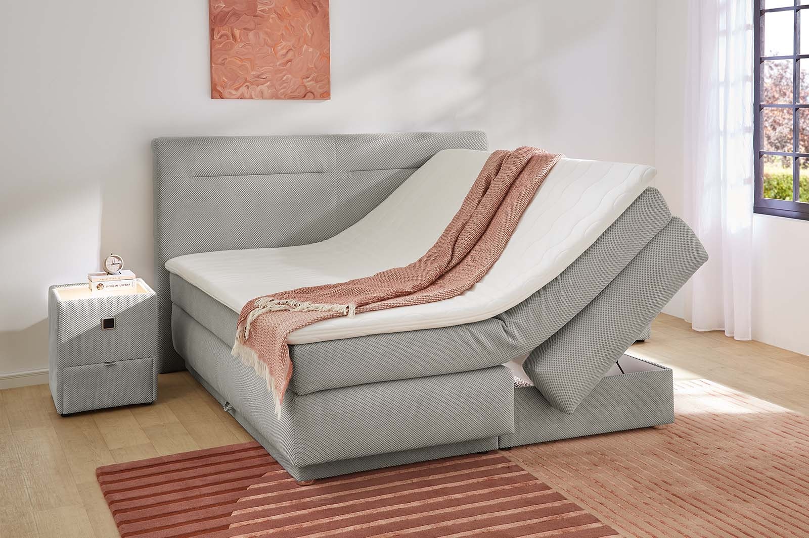 Jockenhöfer Gruppe Boxspringbett »Simone, inklusive großem Stauraum/Bettkasten«, Bonell-Wendematratze H2/H3, Topper und 2 Kissen