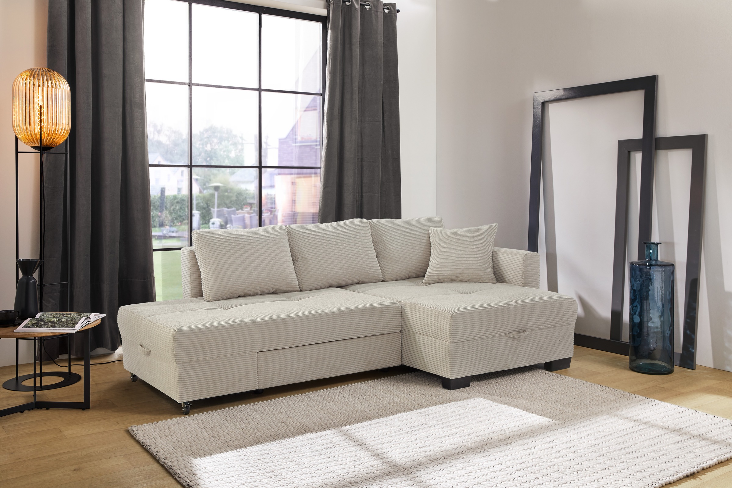 Jockenhöfer Gruppe Ecksofa "Fantasy L-Form, B: 247 cm, Dreh-Schwenk-Ottomane" mit Schlaffunktion, Bettkasten & Zierkissen, wandelbar zum Big-Sofa