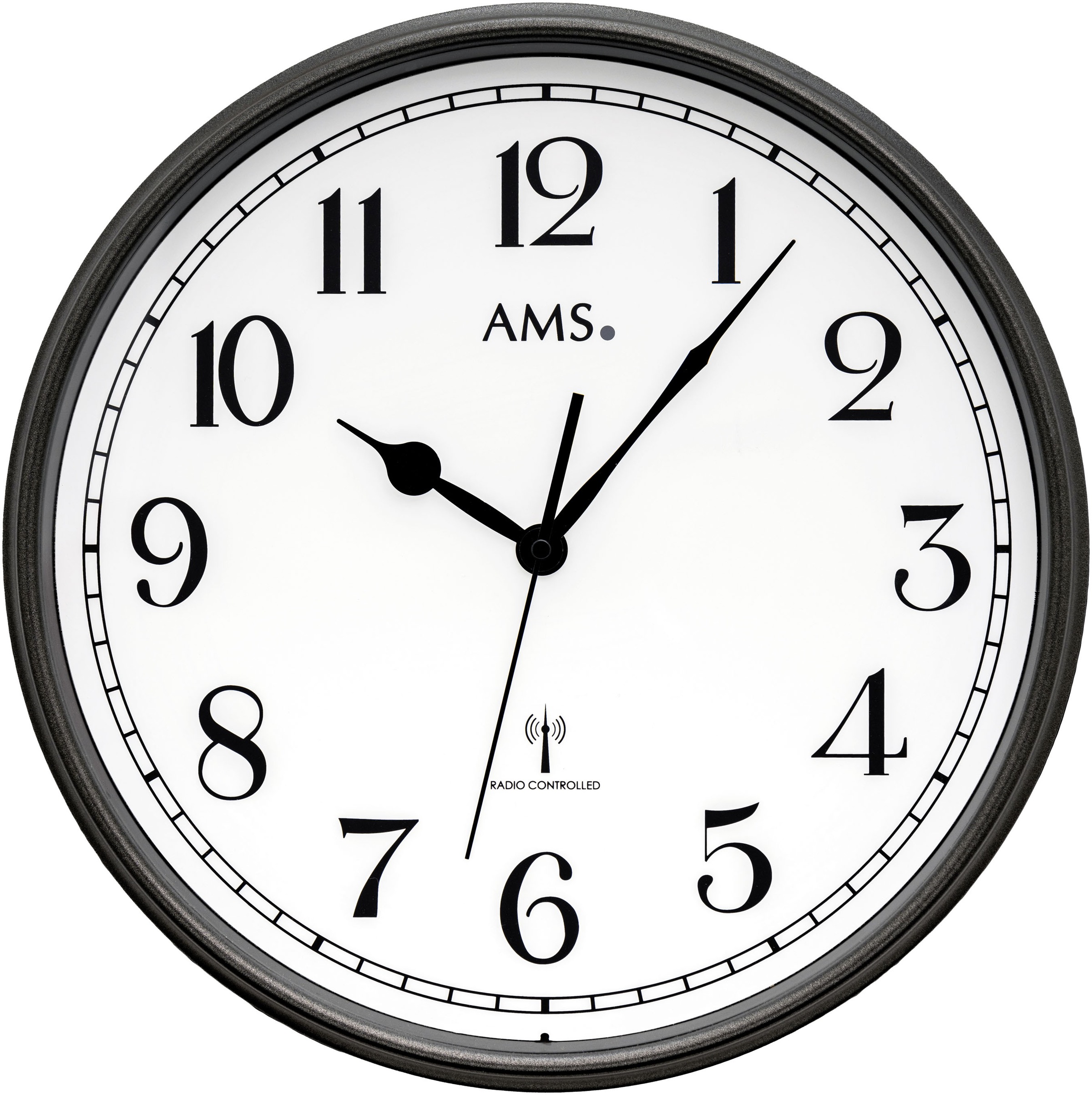 Funkwanduhr AMS, grau (anthrazit), Wanduhren, Ø 37cm, Quarzuhr, Wanduhr, Wohnzimmer, Esszimmer, Küche, Arbeitszimmer, Büro