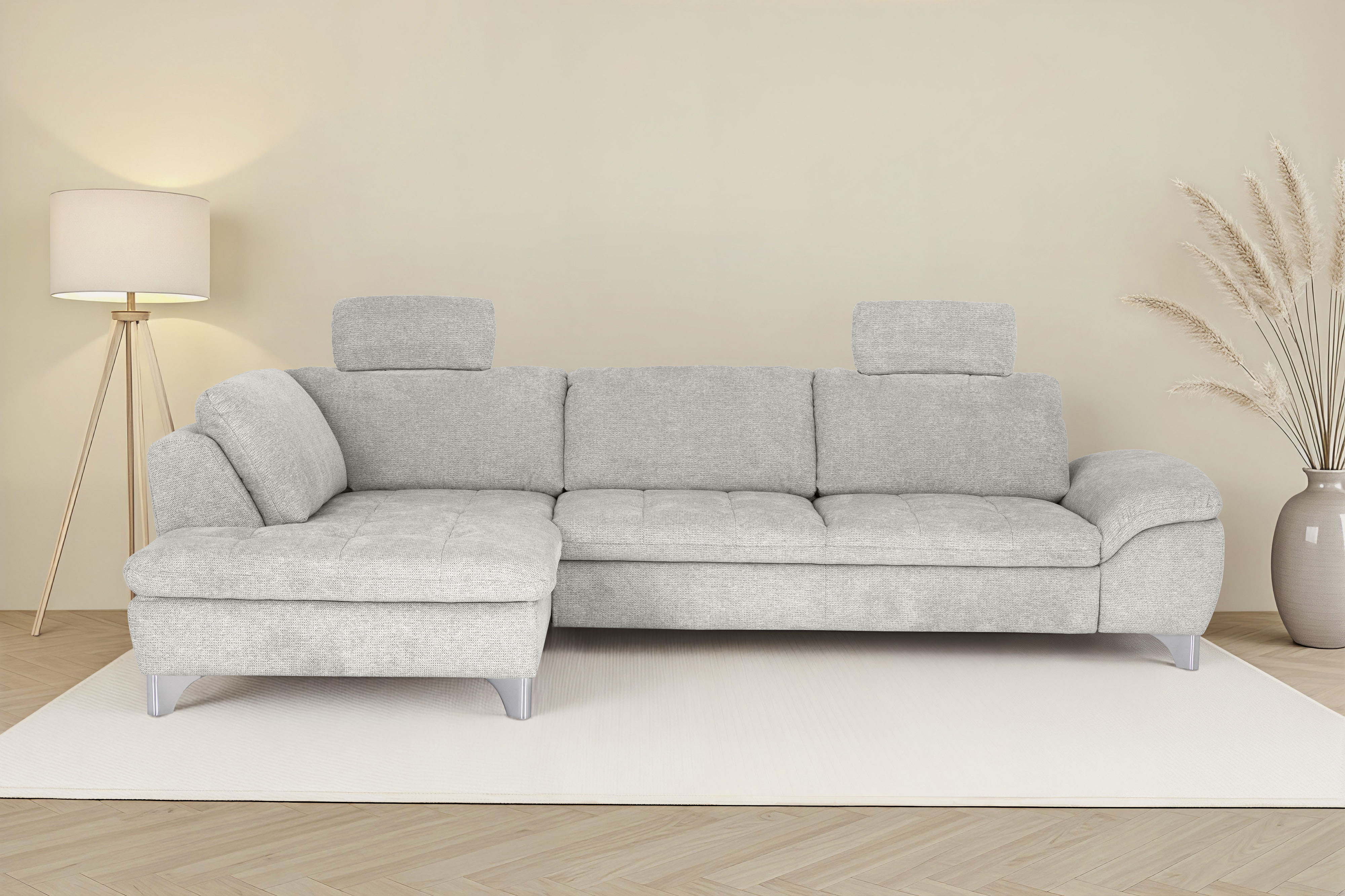 Die PlanBar Ecksofa "Ottomane MP-IN14007 L-Form, Breite 306 cm" wahlweise mit Schlaffunktion und verstellbaren Kopfstützen