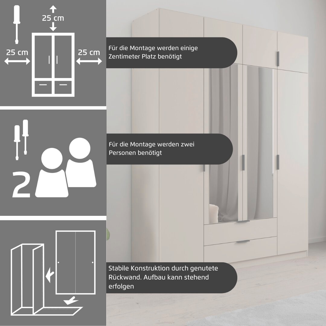 rauch Kleiderschrank »Drehtürenschrank Schrank Garderobe Ankleide Schlafzimmer LAGOA« in 3 verschiedenen Ausstattungen BASIC/CLASSIC/PREMIUM,  mit geräumigen Schubladen, optional mit Aufsatz MADE IN GERMANY