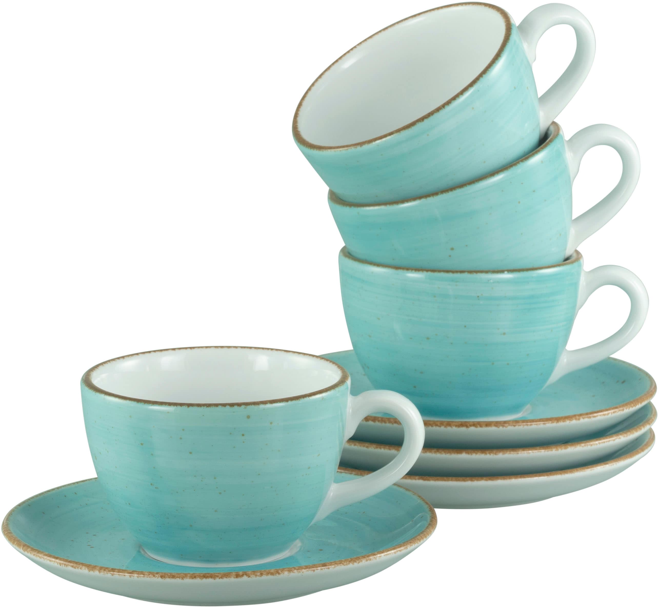 CREATABLE Tasse "Vintage Nature Aqua, Kaffeetassen-Set, 8-tlg.", 8 Stk., blau, Trinkgefäße, Handgemalt, Gesprenkelt, Rustikales Außenband