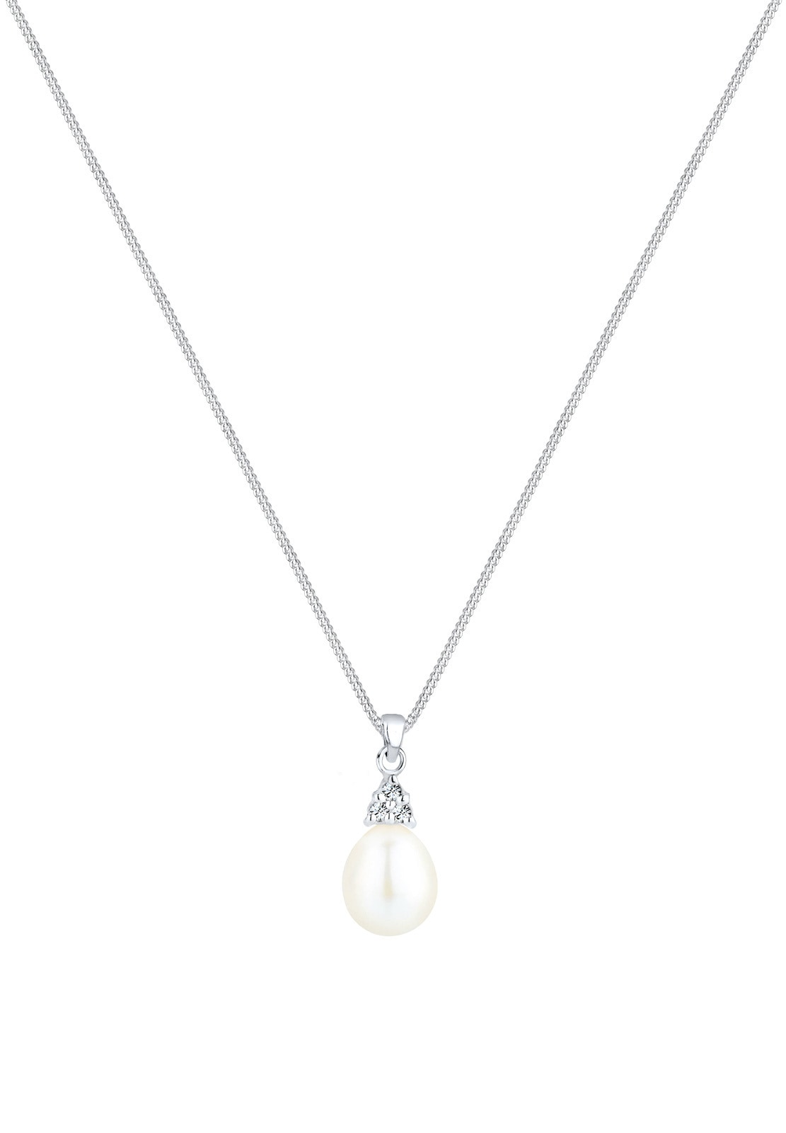 Elli Perlenkette »Kristalle Süßwasserzuchtperle Weiß 925 Sterling Silber«