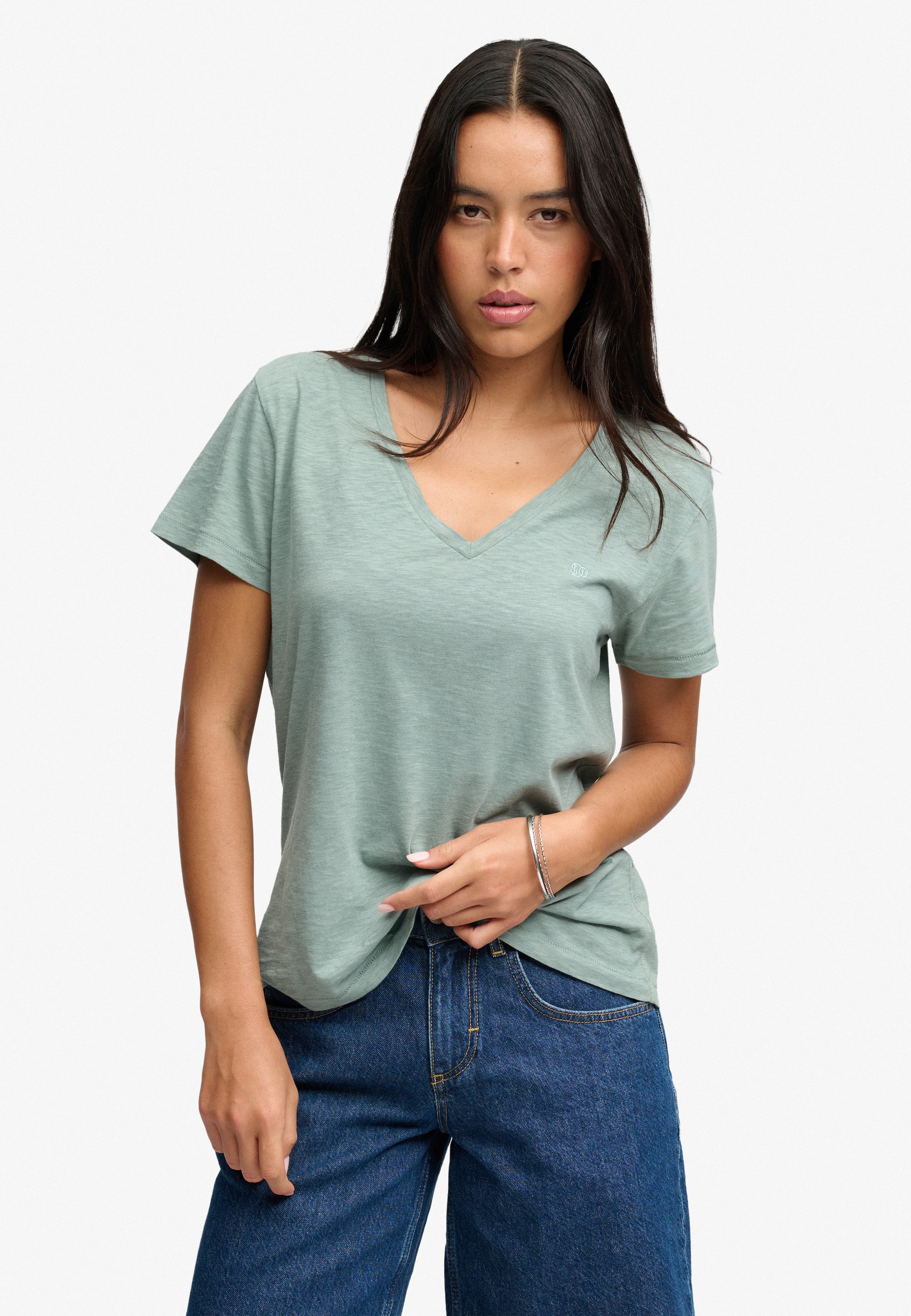 Superdry T-Shirt "STUDIOS SLUB EMB VEE TEE" Baumwollmischung, relaxed fit