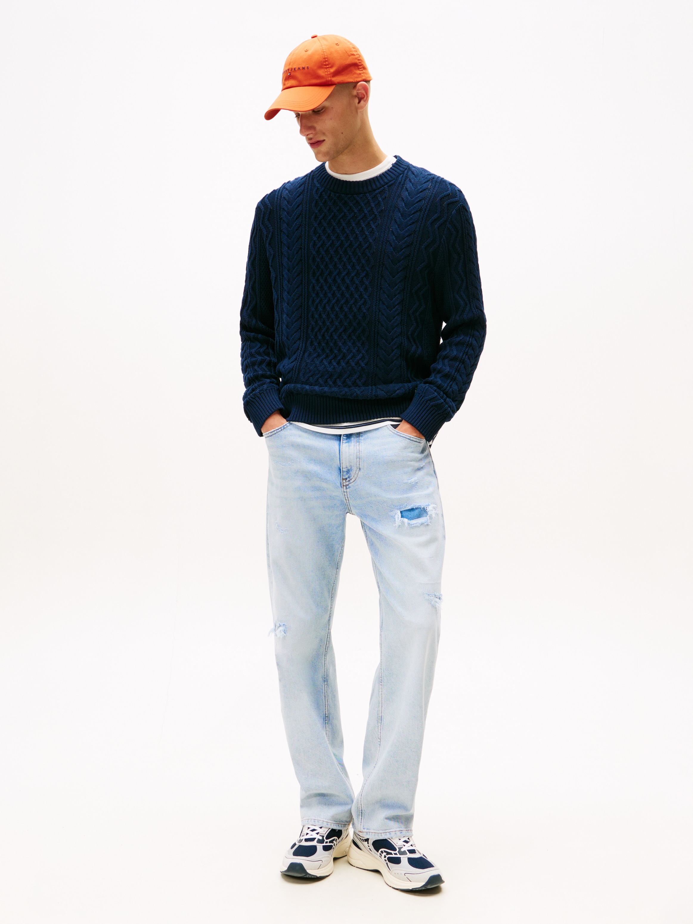 Tommy Jeans Strickpullover »BADGE CABLE«, Slim Fit, Rundhals