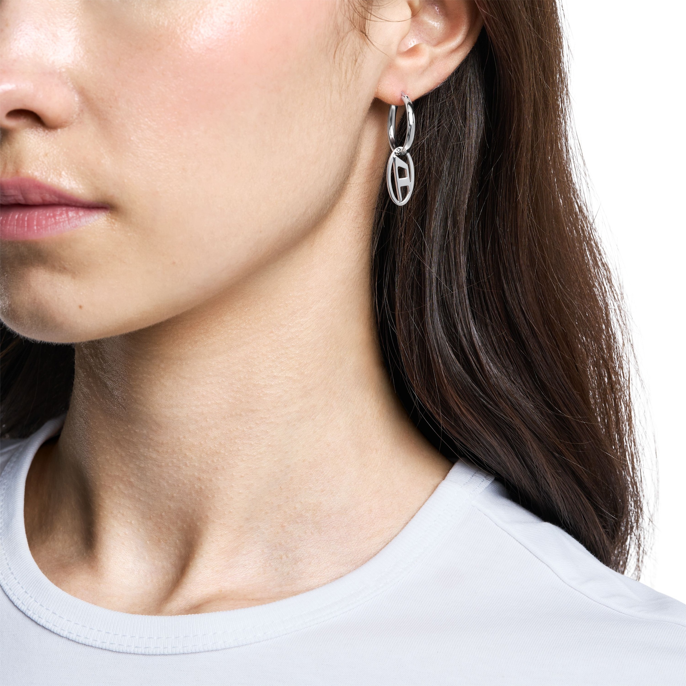 Diesel Single-Creole »Schmuck Geschenk Edelstahl Ohrringe OVAL D LOGO«, Einhänger abnehmbar