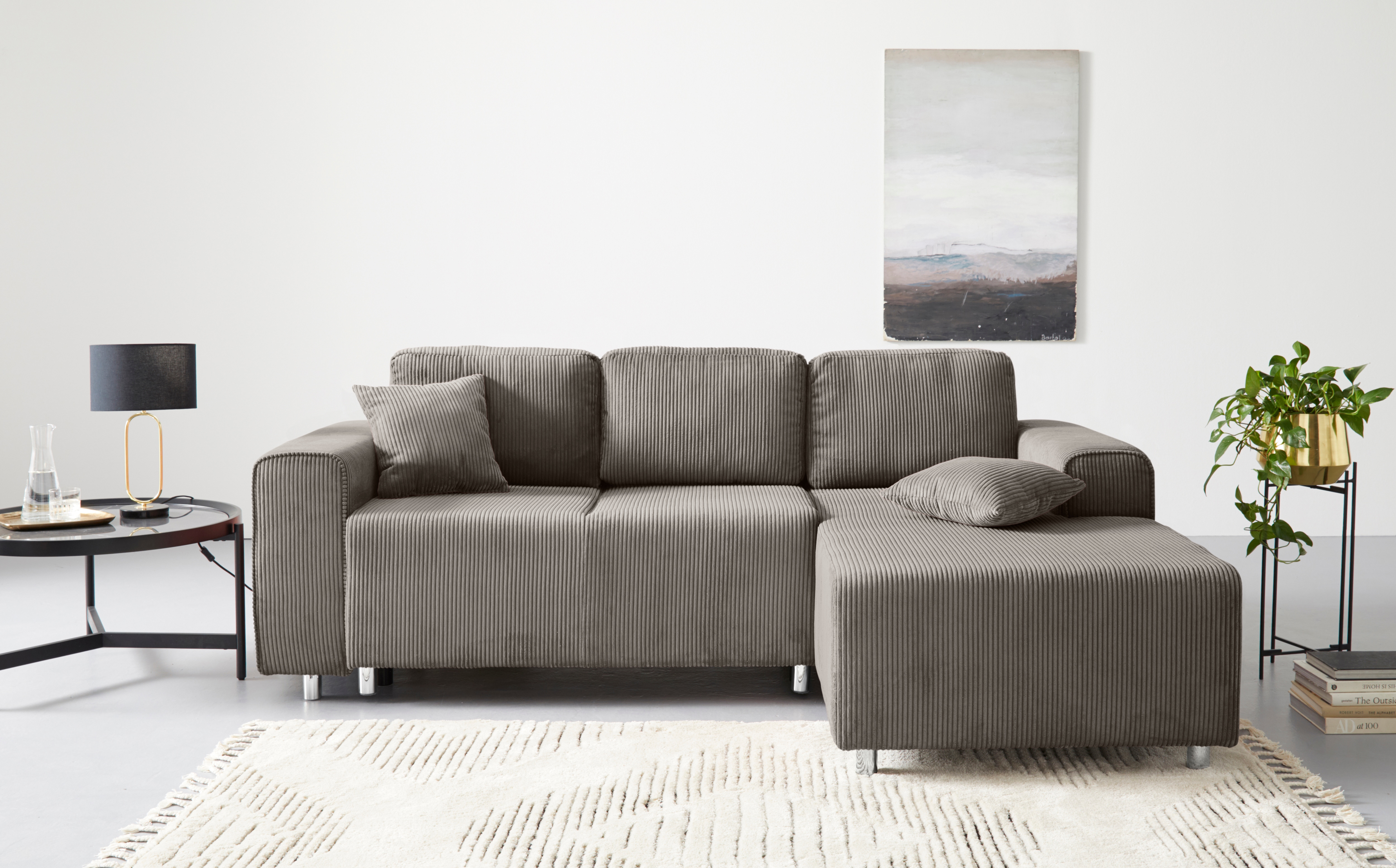 Home affaire Ecksofa "Györ" L-Form, wahlweise mit Bettfunktion und Bettkasten incl. 2 Zierkissen