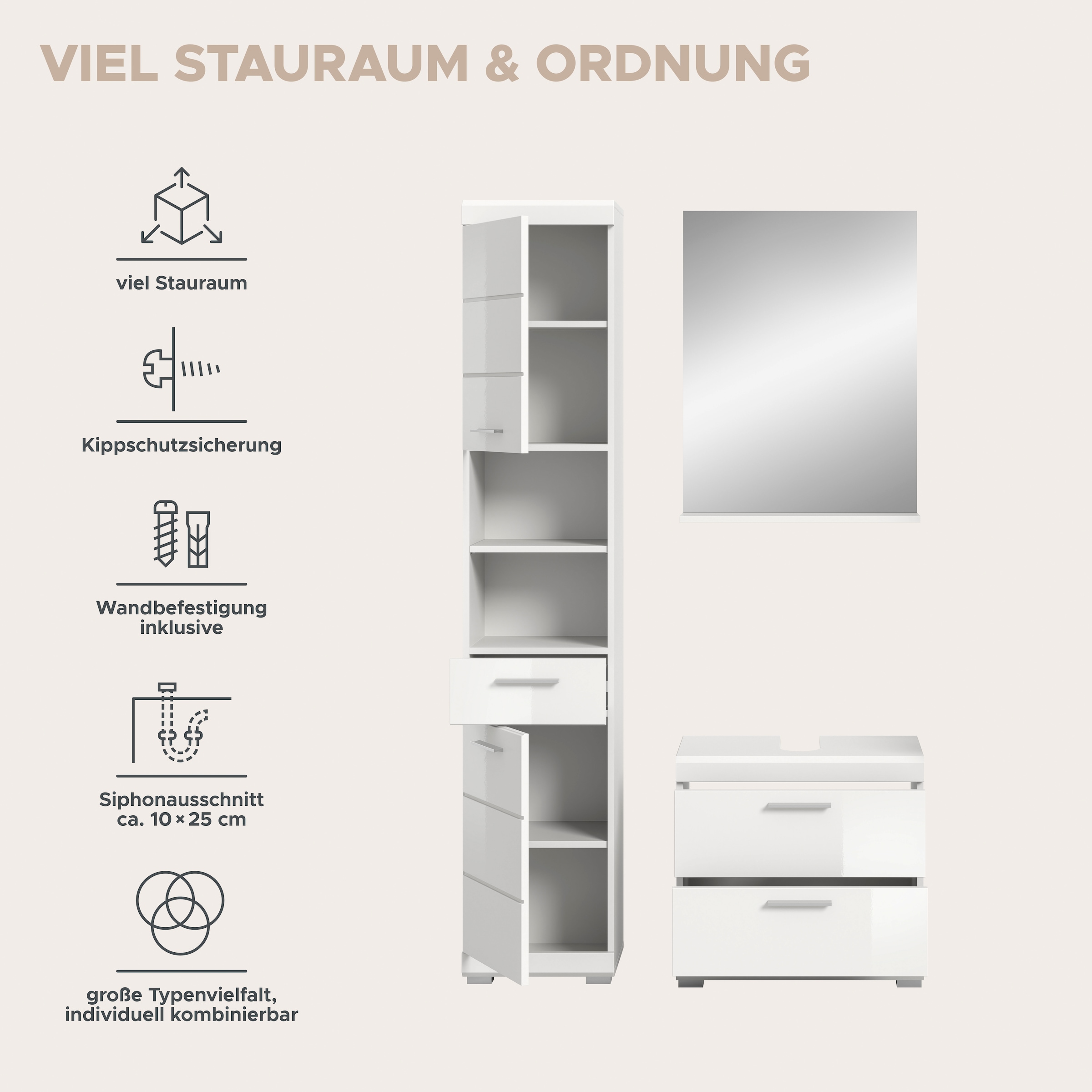 welltime Badmöbel-Set »Siena, 3 teilig, bestehend aus:« Set, TOPSELLER!, 3 Stk. tlg.