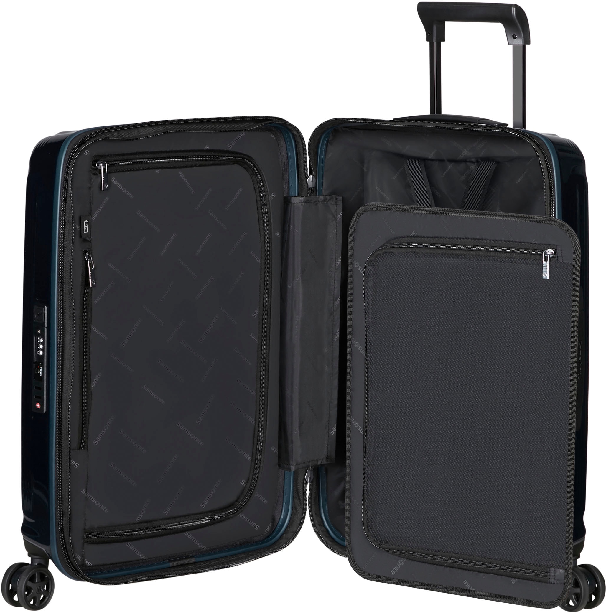 Samsonite Hartschalen-Trolley »Nuon metallic dark blue, 55 cm«, 4 Rollen, Handgepäck Reisekoffer Trolley Volumenerweiterung USB-Schleuse