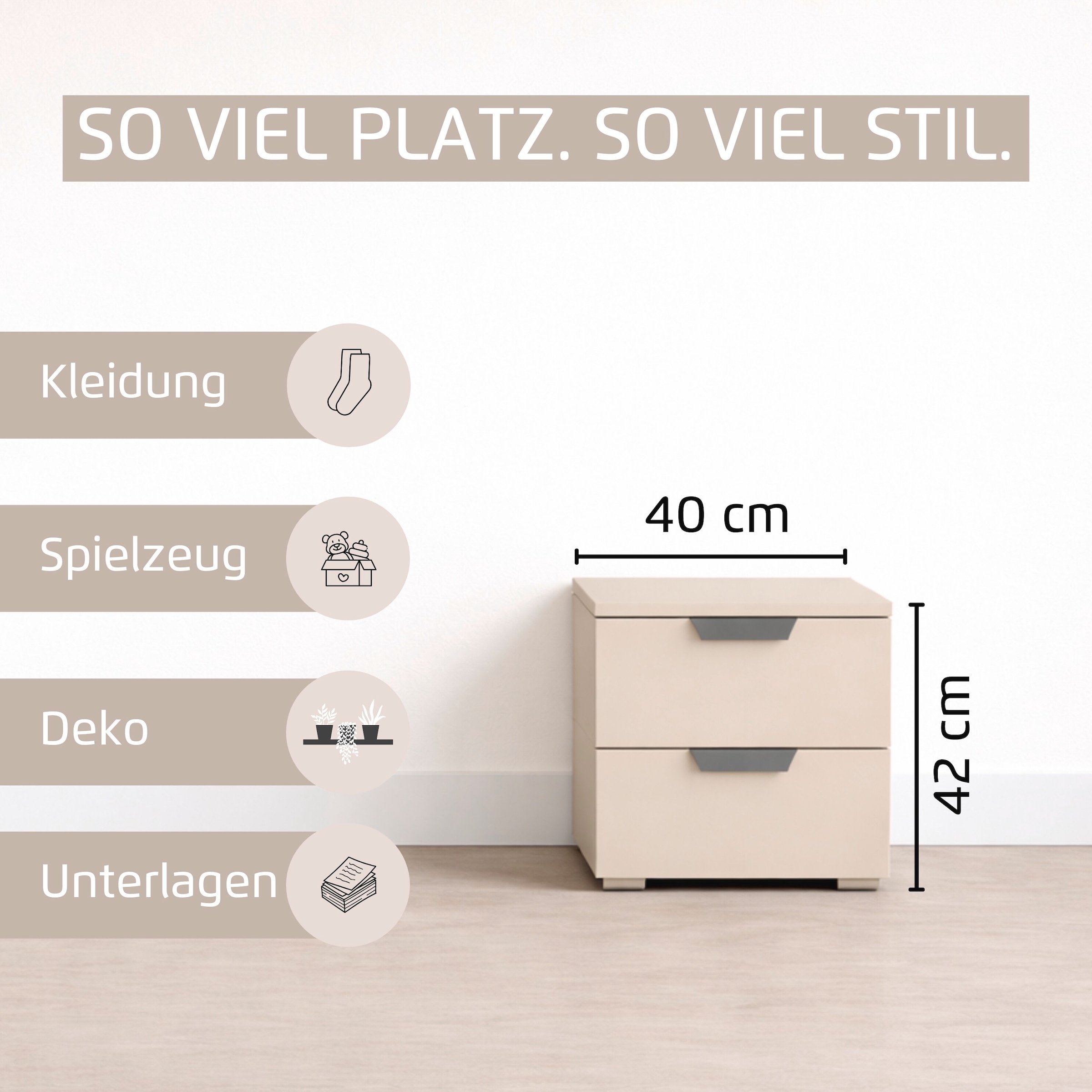 rauch Nachtkommode »Nachttisch Nachtkonsole COSTA Set mit farblich passenden Metallgriffen« in 2 Griff-Farben, Breite je 40 cm, 2 Stk. tlg. je zwei geräumige Schubladen MADE IN GERMANY