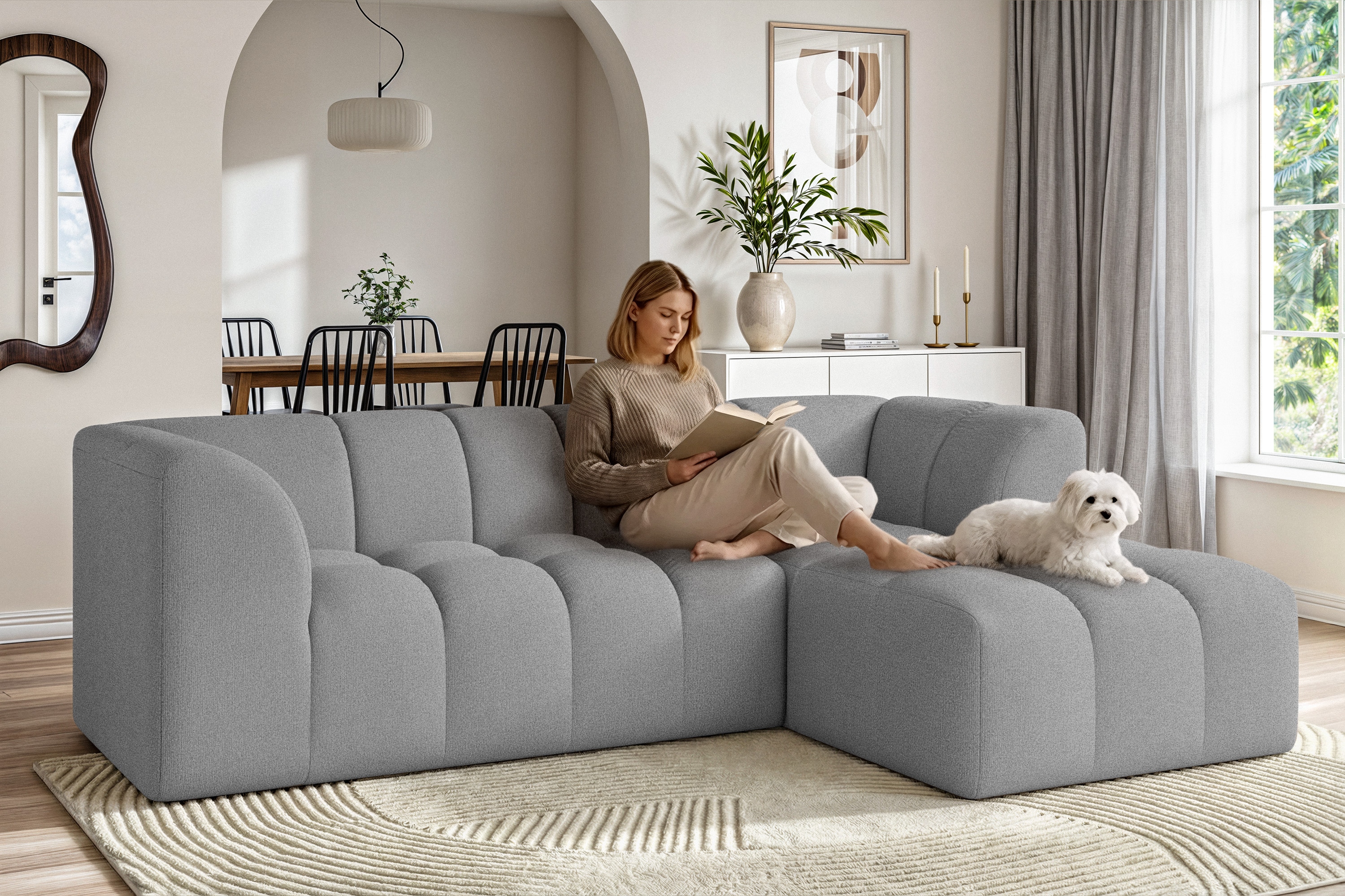 OTTO home Ecksofa "TUURE L-Form, Verlässliche Qualität, moderne Steppung, Breite 255cm" Bubble Optik, moderne Steppung, hoher Sitzkomfort, Wellenunterfederung