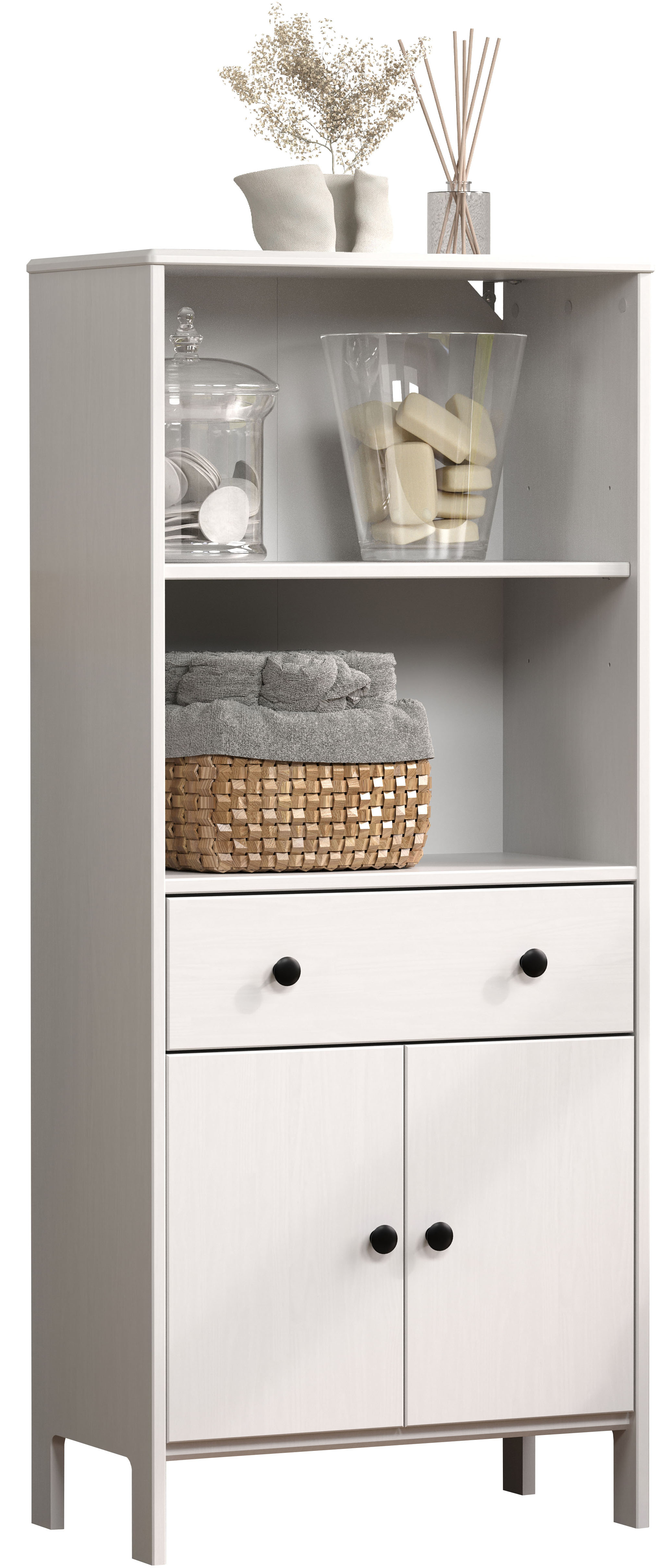 Thumbnail - welltime Midischrank "Kall" 1 Stk. tlg. Breites Badregal aus Kiefer-Massivholz - Weiß oder Braun lackiert