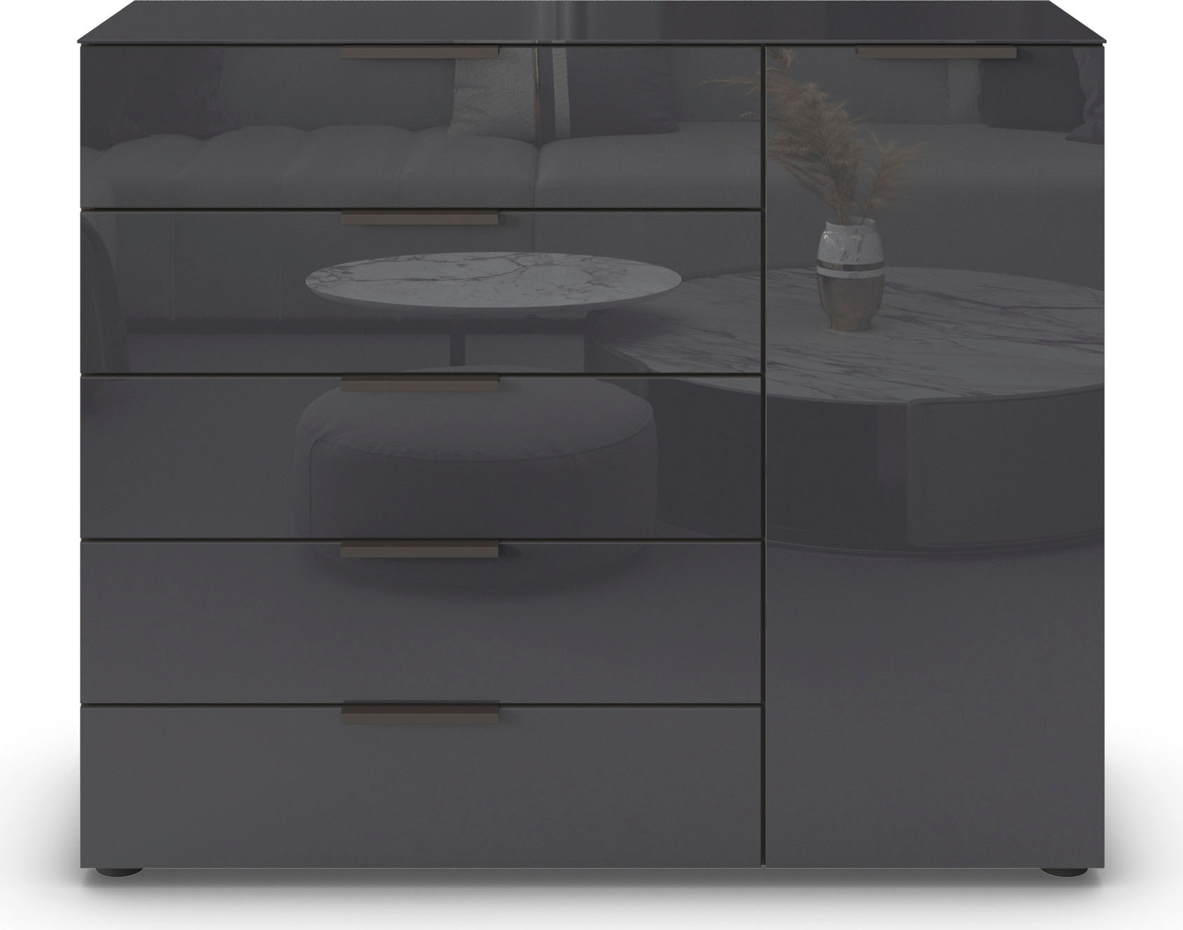 rauch Schubkastenkommode »Kommode Türkommode Sideboard Kombikommode FLIPP mit Glasfront« Breite 120 cm mit 2 Einlegeböden,  1-türig, 5 Schubladen, Soft-Close-Funktion, Oberboden und Front Glas