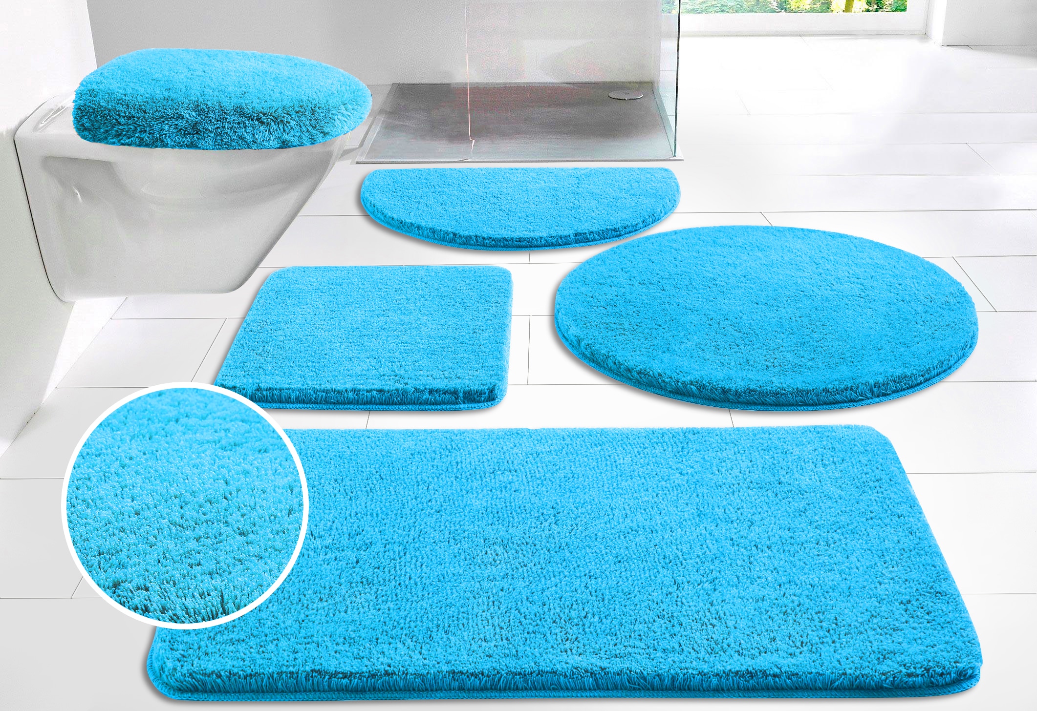 OTTO home Badematte "Merida, Badvorleger, Badezimmer Teppich" Höhe 32 mm rutschhemmend beschichtet fußbodenheizungsgeeignet schnell trocknend strapazierfähig Badteppich, Uni Farben, rechteckig, rund & als 2-tlg. Set erhältlich