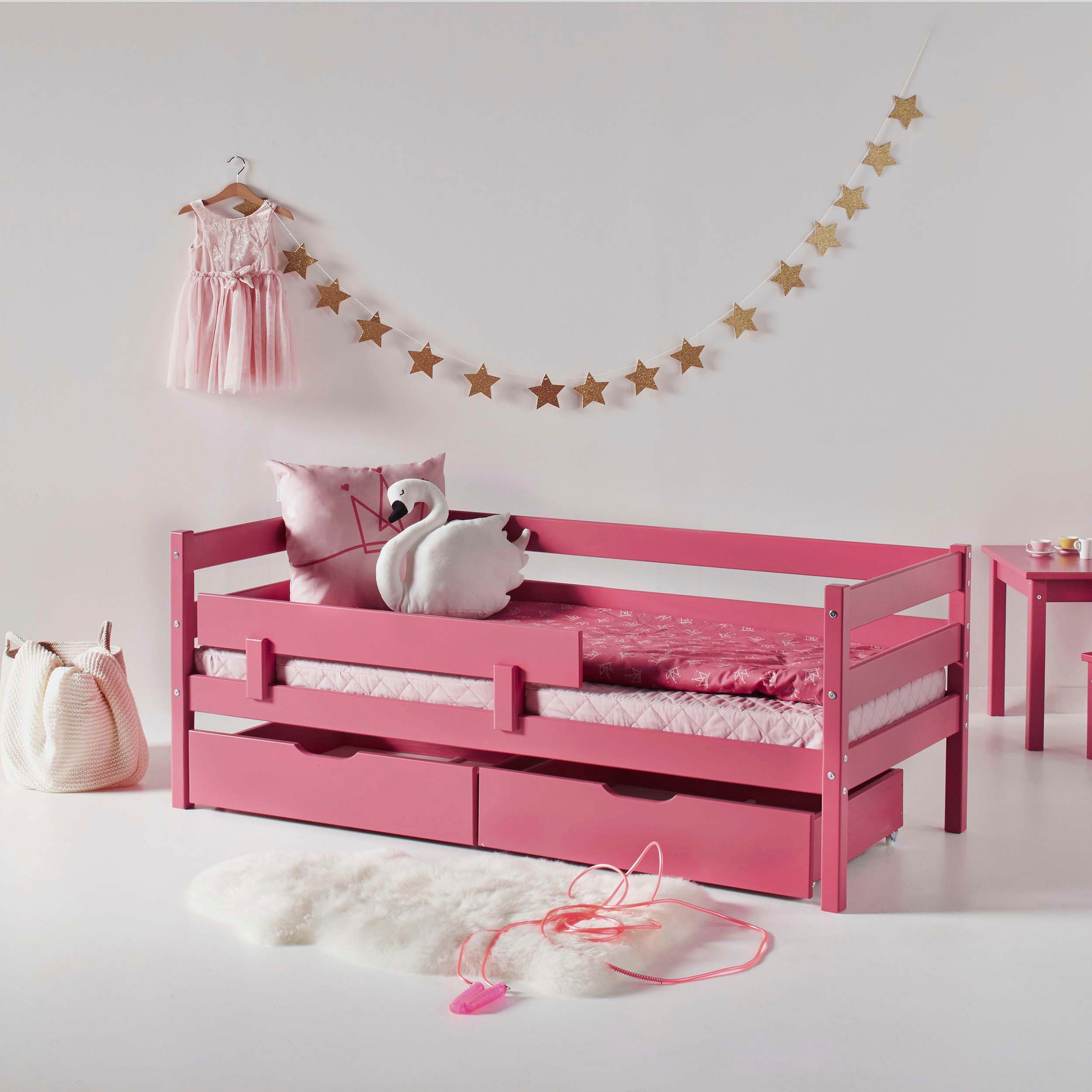 Einzelbett HOPPEKIDS, B:76cm H:65cm L:166cm, rosa, Kiefer massiv, Betten, "ECO Comfort Kinderbett, Kiefer Massivholz, Jugendbett inkl. Rollrost",