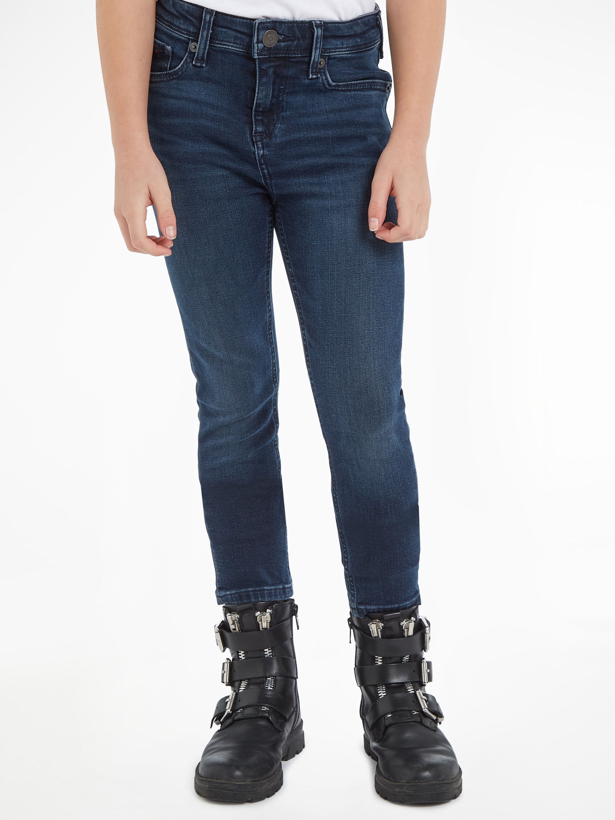 Straight-Jeans »SCANTON Y DARK BLUE«, Kinder Kids Junior MiniMe,mit Leder-Brandlabel...