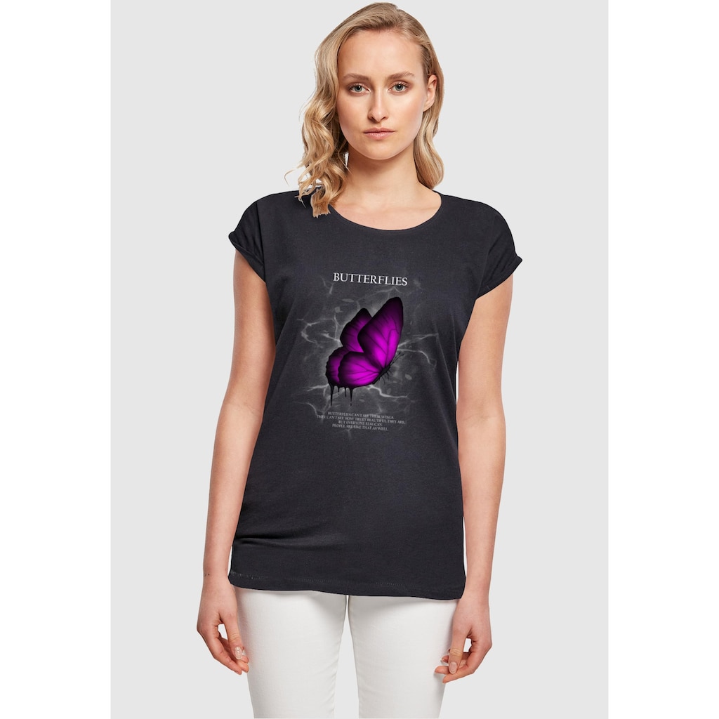 Merchcode T-Shirt »Merchcode Damen Ladies Butterflies Extended Shoulder Tee«, (1 tlg.)