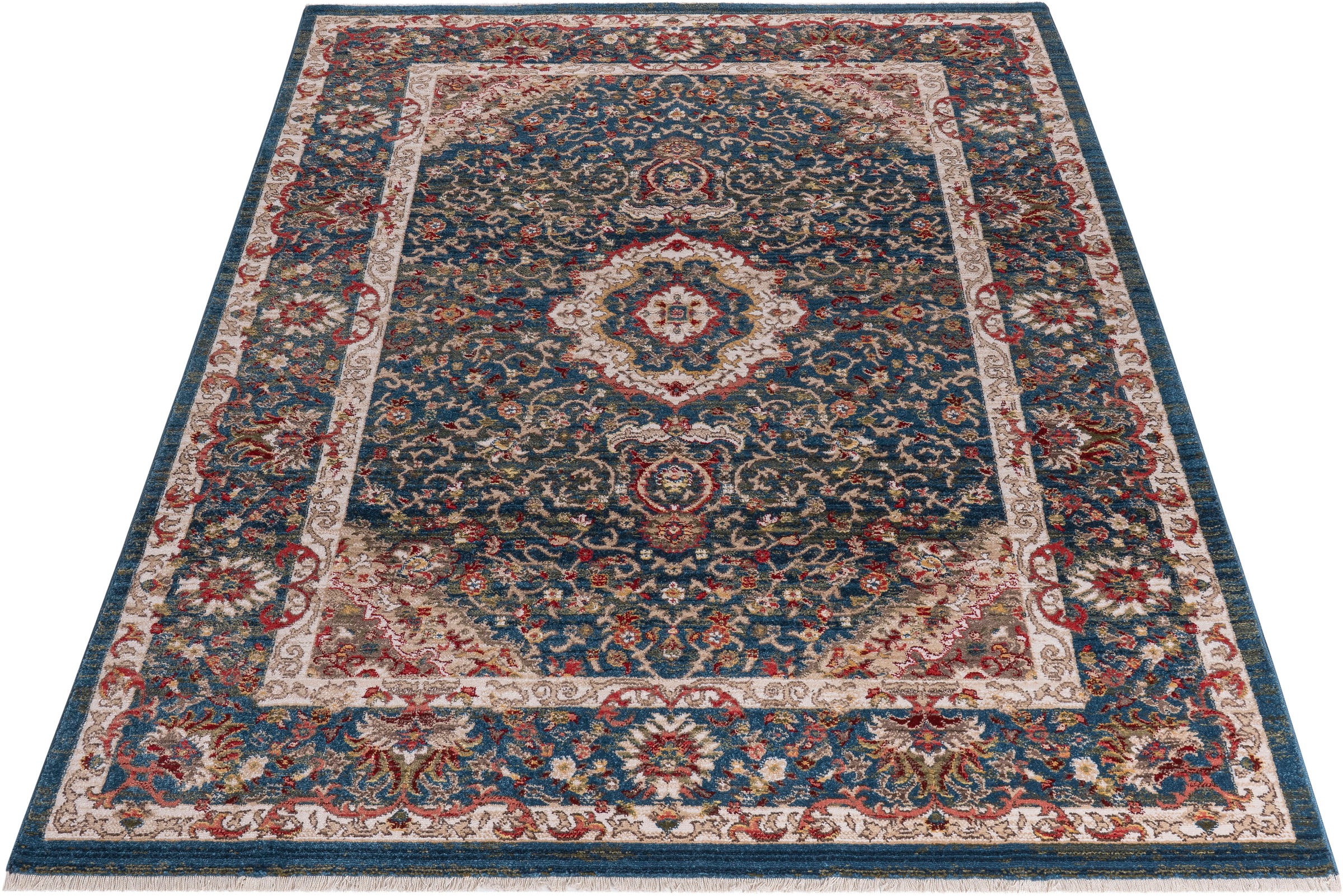 OTTO home Teppich »Molvio, mit & ohne Fransen« rechteckig 18 mm Höhe Orient-Optik, Vintage Design, weich, Wohnzimmer, Schlafzimmer