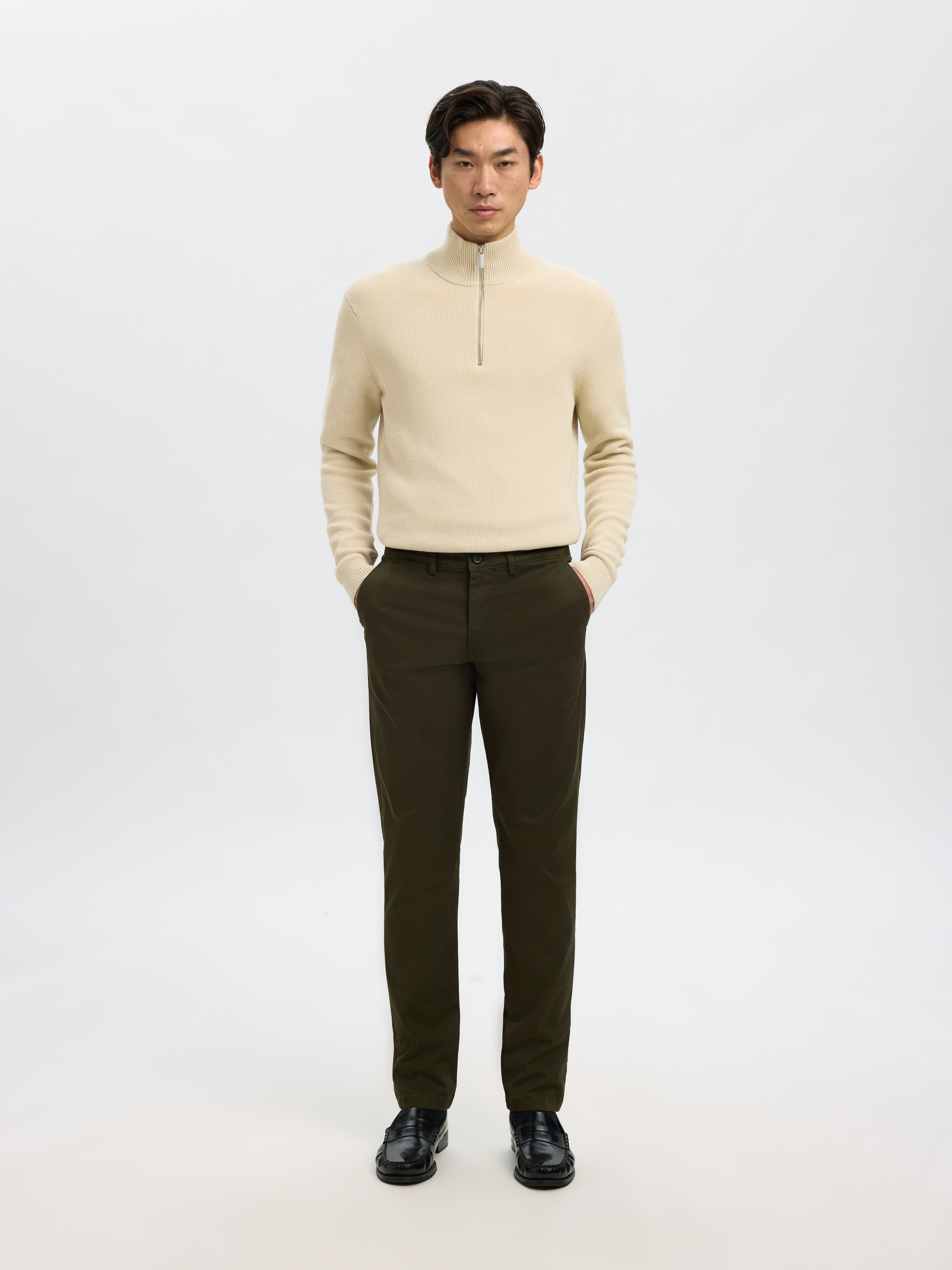 SELECTED Troyer »SLHDANE LS KNIT STRUCTURE HALF ZIP NOOS« Baumwolle, regular fit