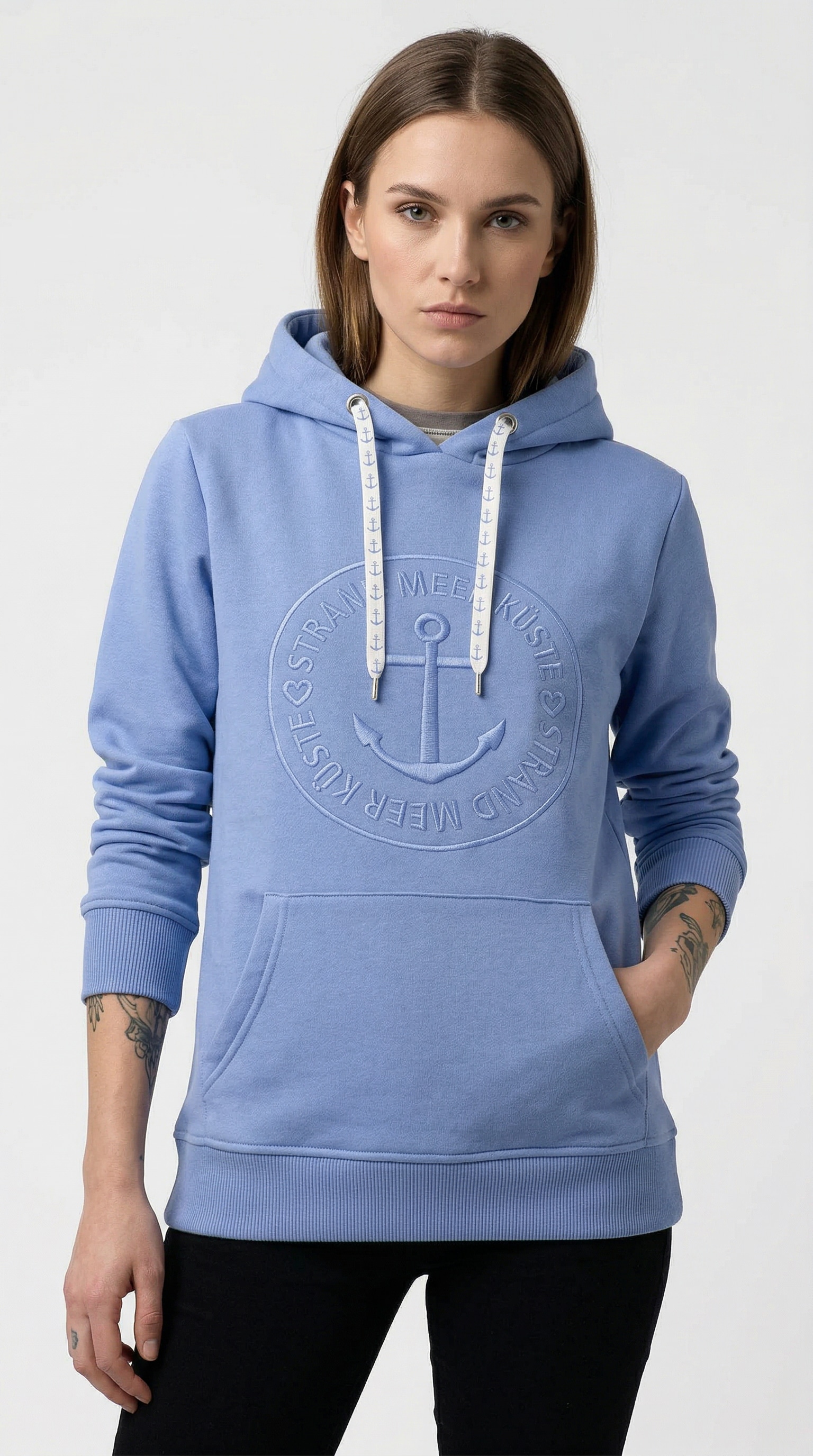 Zwillingsherz Hoodie »Strand Meer Küste«, mit Kapuze und gleichfarbig gesticktem Ankermotiv
