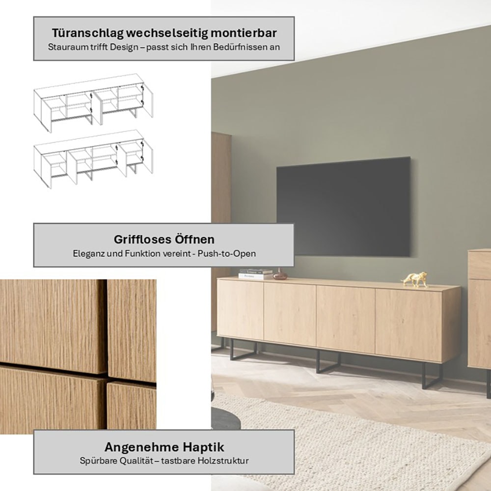 Home affaire Lowboard »Lund, moderner TV-Unterschrank, Kommode mit Kufengestell« ausreichend Stauraum, vielseitig einsetzbar, 200 cm breit