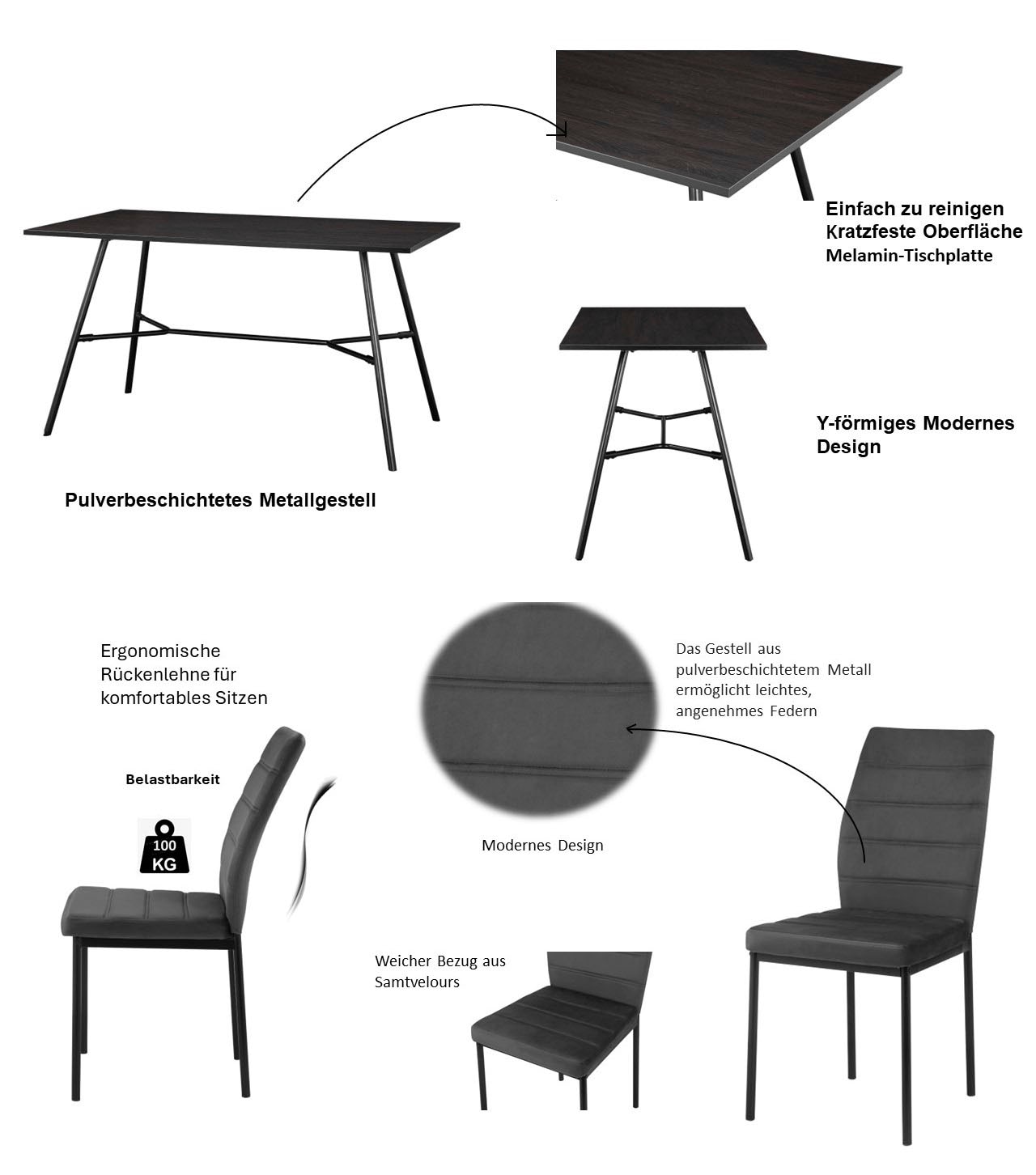 INOSIGN Essgruppe »CANNINGTONEG«, (Esszimmer, Essgruppe, Sitzgruppe TOPSELLER!), Metall Gestell, Tischplatte MDF mit Melaminbeschichtung