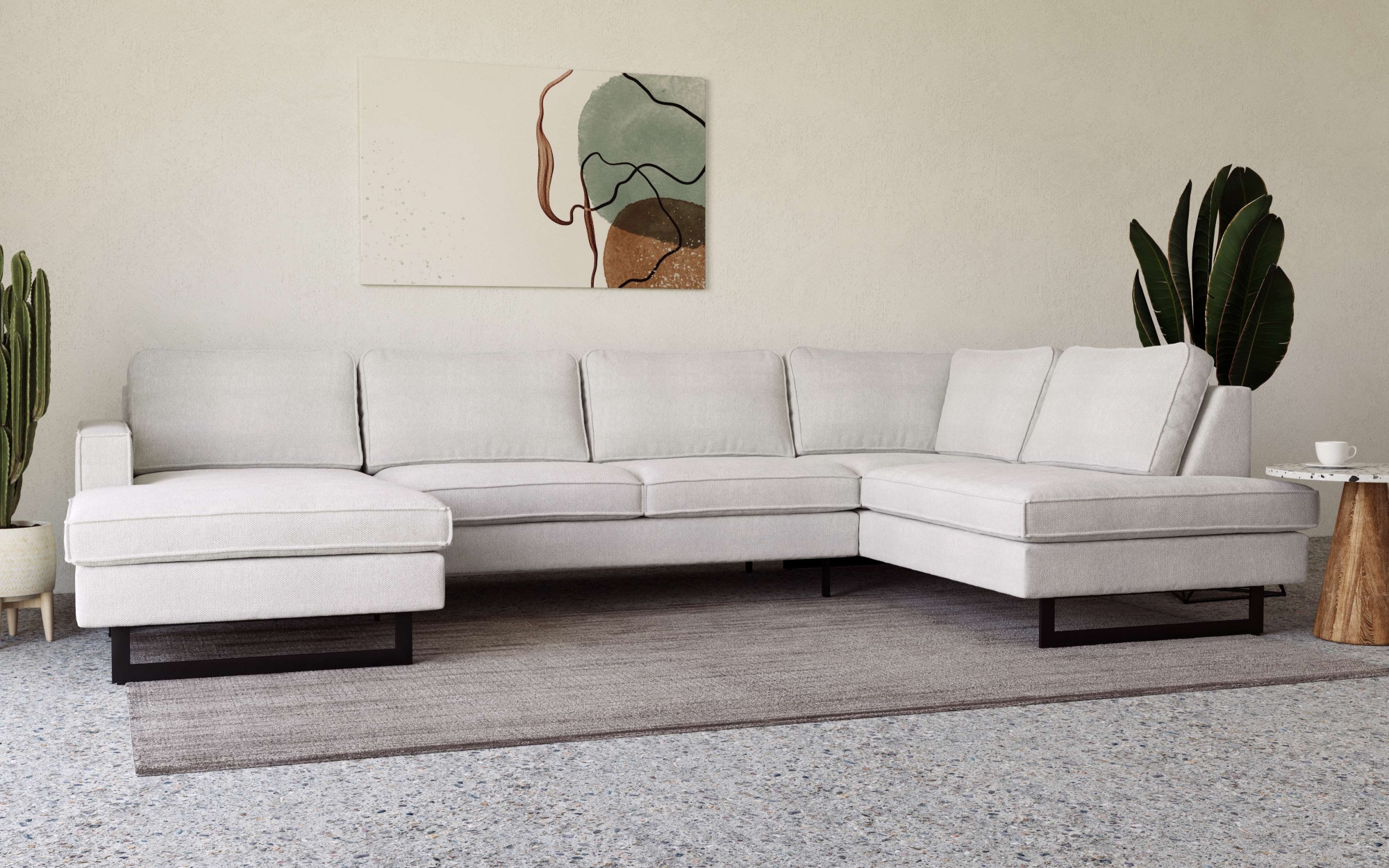Places of Style Wohnlandschaft »Pinto, 350 cm, U-Form, XXL, mit Ottomanen«, Cord, Chenille, Lederoptik, mit Keder, Metallfüße, Wellenunterfederung