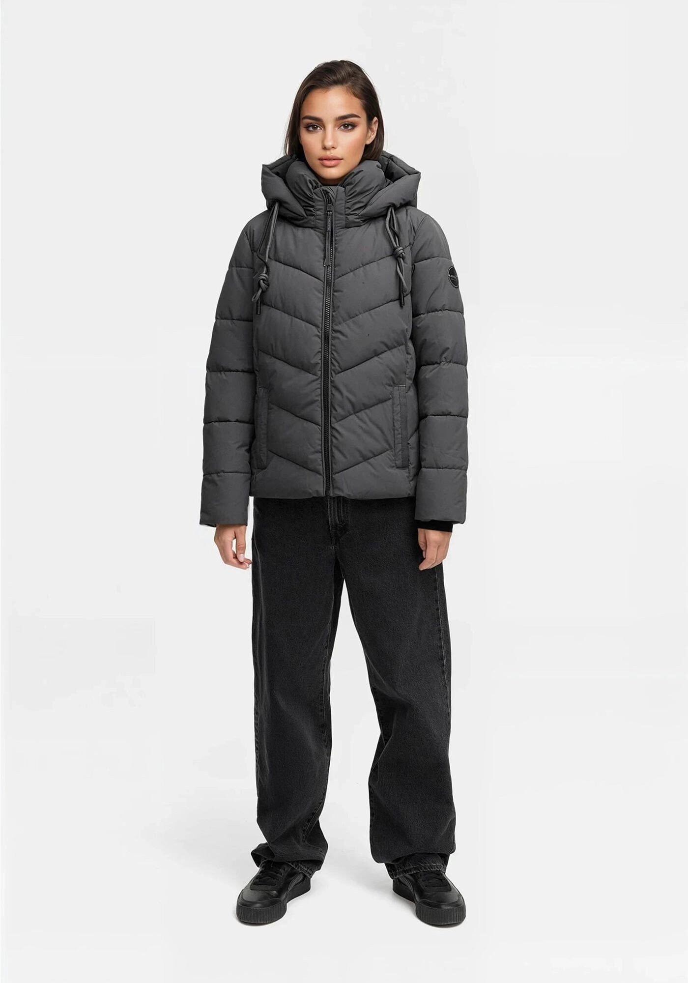 Winterjacke MARIKOO "Sahnemausii", Damen, Gr. L, anthrazit, Obermaterial: 100% Polyester; Futter: 100% Polyester; Wattierung: 100% Polyester; Ärmelfutter: 100% Polyester, Jacken Winterjacke, mit abnehmbarer Kapuze und hohem Kragen 2