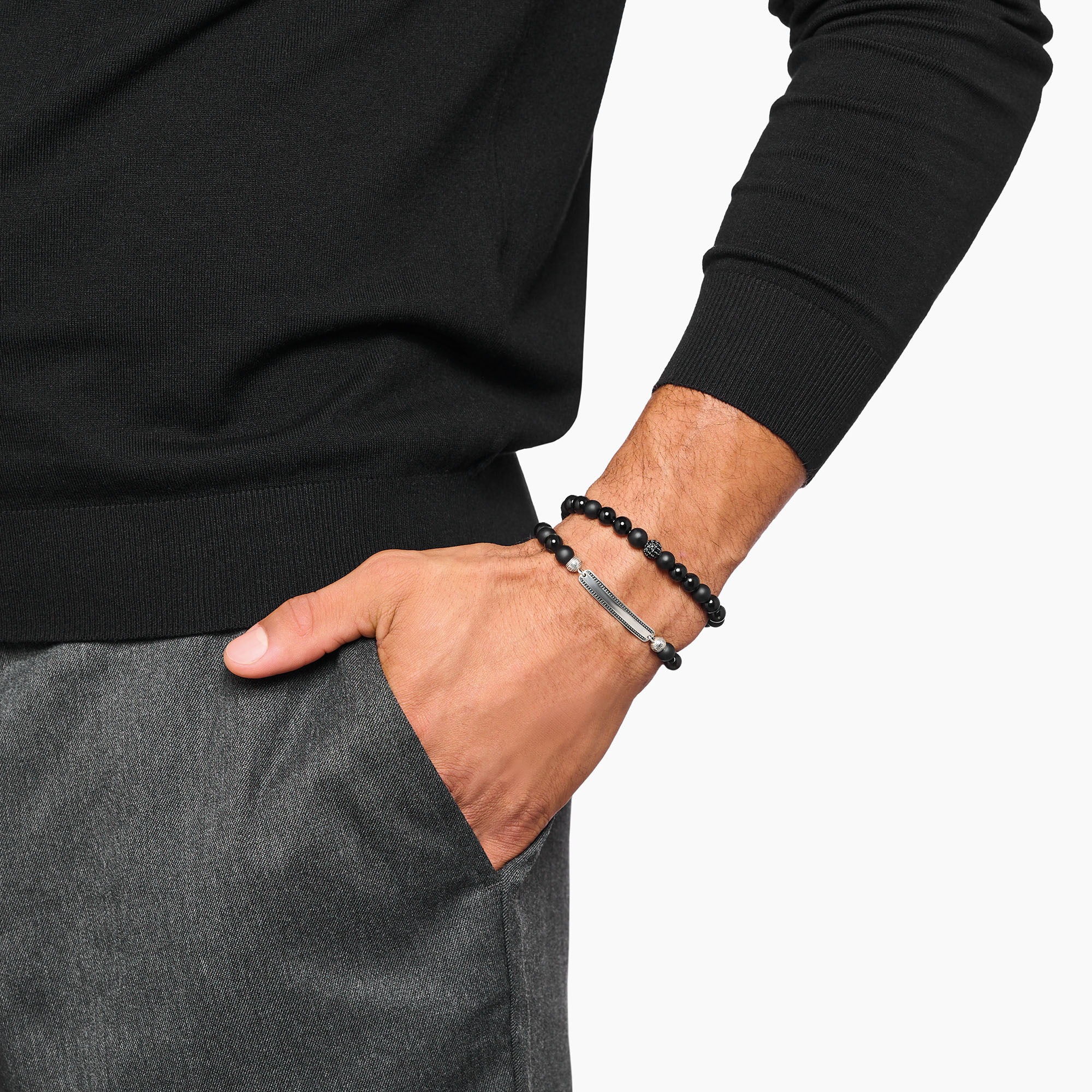 THOMAS SABO Armband »Gravierbares Bead Armband Obsidian und Tigerauge, A2180-806-11-L21«, mit Obsidian, Tigerauge