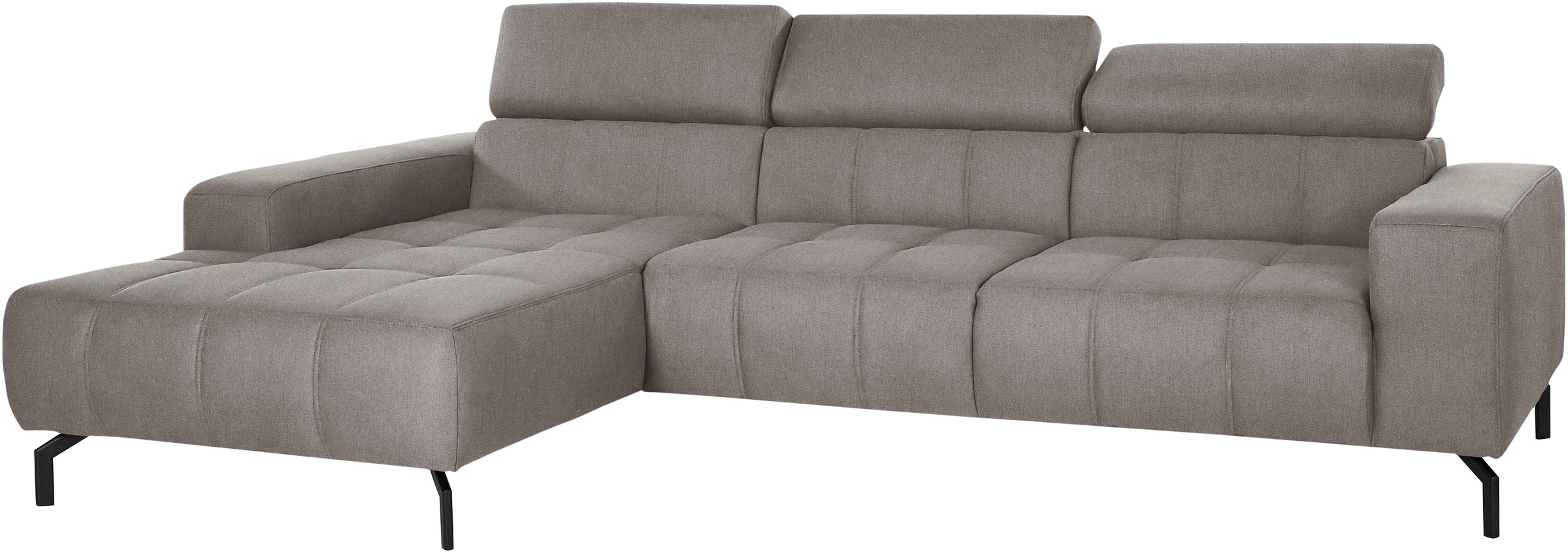 DOMO collection Ecksofa »Cunelli tolle Sitznähte als Designelement, fester Sitzkomfort, L-Form«, wahlweise mit 6-fach verstellbarer Kopfteilverstellung, bodenfrei