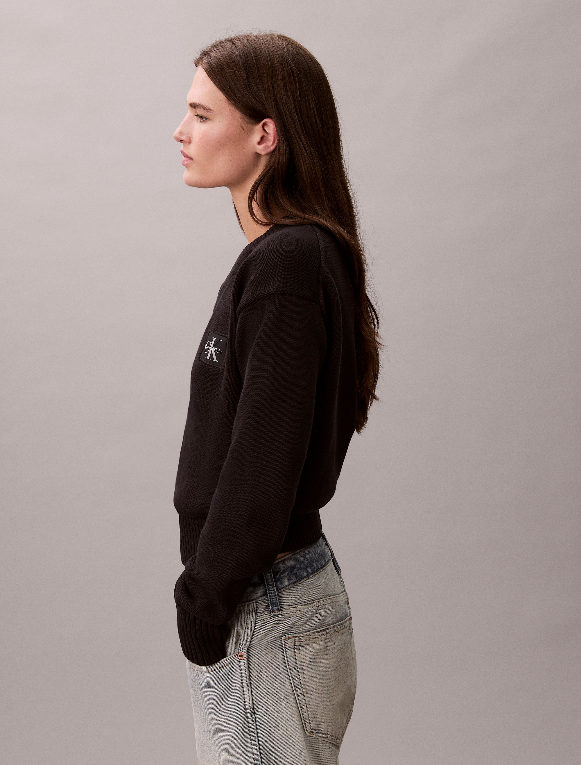 Thumbnail - Calvin Klein Jeans V-Ausschnitt-Pullover Feinstrick, taillenlang