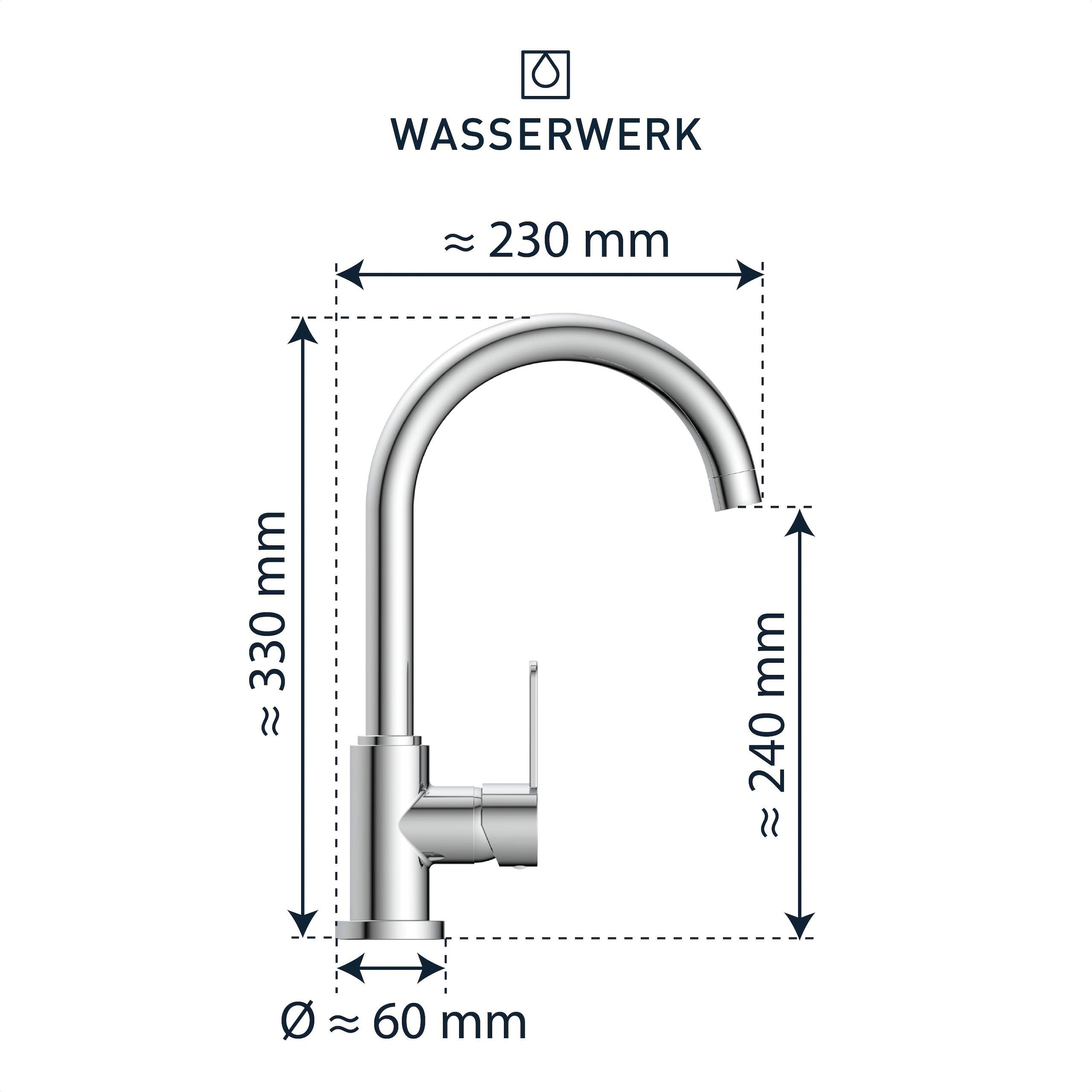 WASSERWERK Spültischarmatur »WK 5, Wasserhahn, Küche, Einhebelmischer«, 360° schwenkbar, Cold-Start-Funkt., geräuscharm