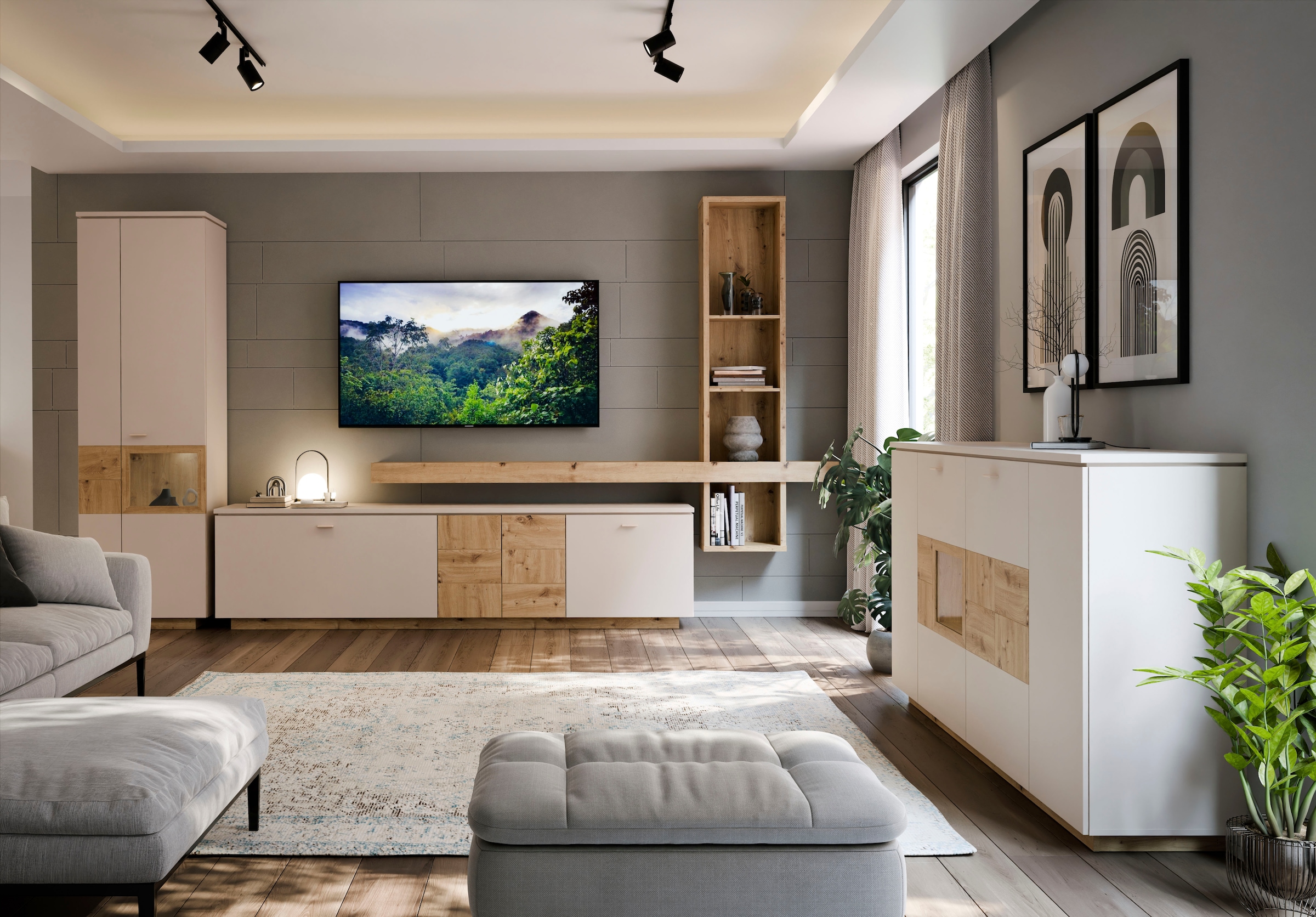 FORTE Lowboard »LouotoTV-Board, TV-Schrank«, TV Board, Metallgriffe, Stauraum, Soft Close, Breite 224,8cm
