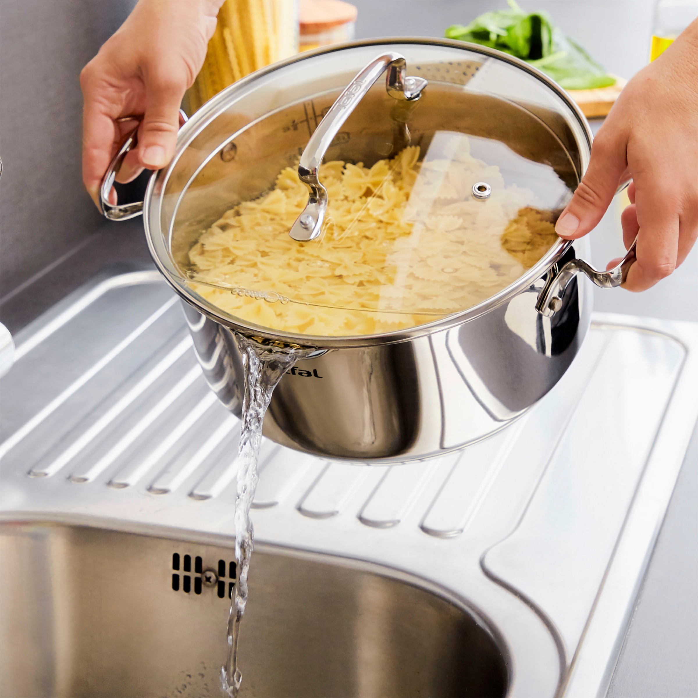 Tefal Kochtopf »Duetto+«, Edelstahl 18/10, hochglanzpoliert, Glasdeckel mit Siebfunktion