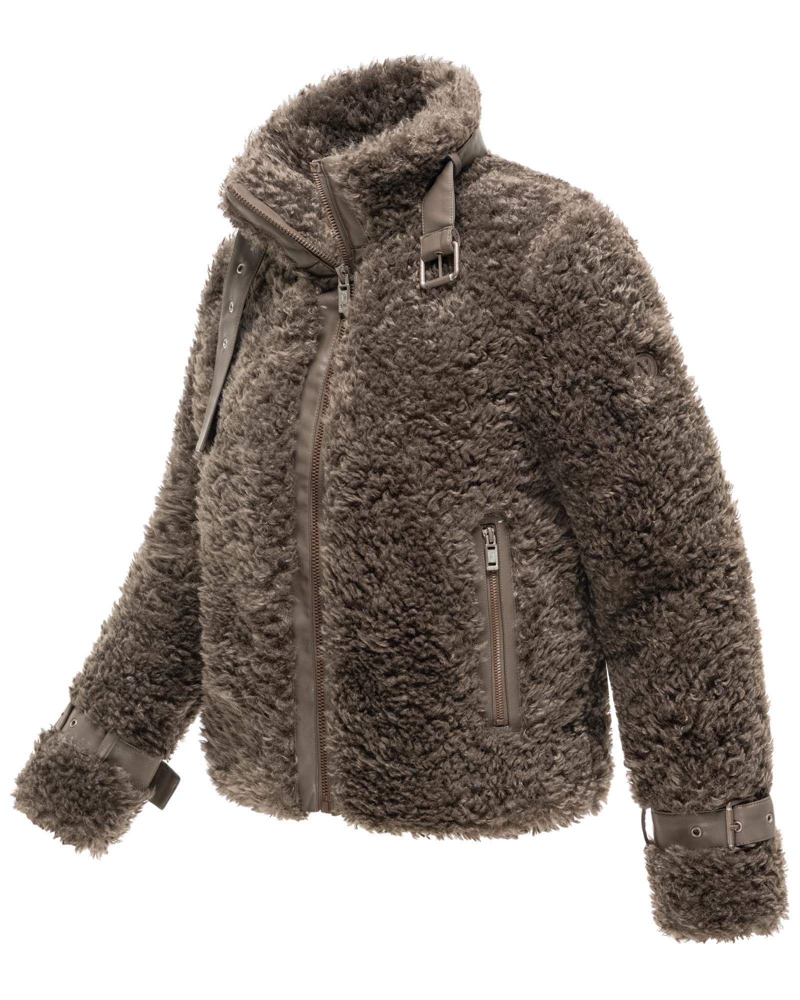 Navahoo Plüschjacke »Wuschelwonne 14« Teddy Jacke mit Kustleder-Details