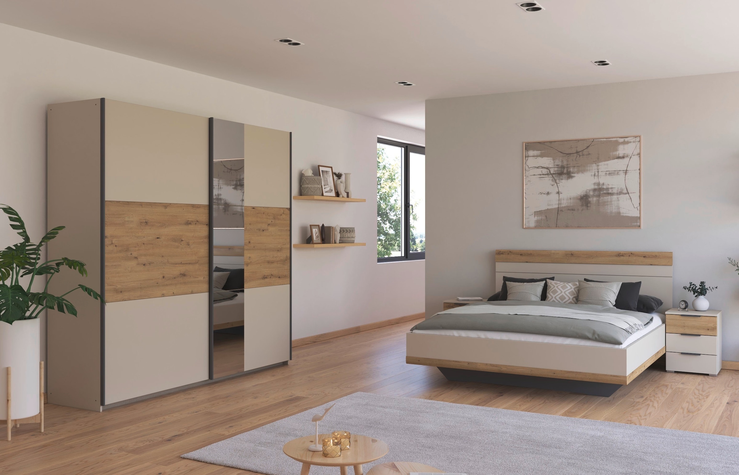 rauch Schlafzimmer-Set »Komplettschlafzimmer Schlafzimmer Schlafzimmermöbel SAJO«, (Set, 4 tlg., Set: Kleiderschrank mit/ohne Spiegel, Bett in 2 Breiten, 2 Nachttische), optional mit Spiegel am Kleiderschrank MADE IN GERMANY