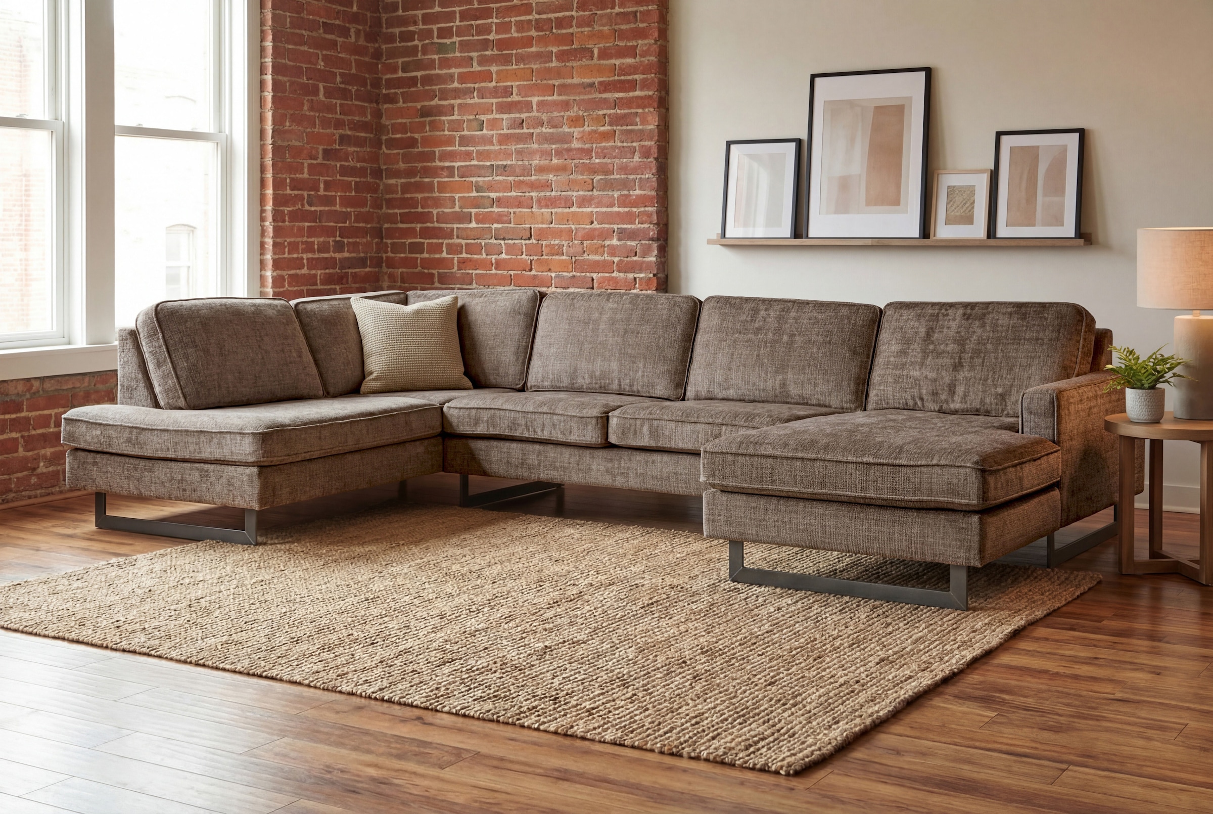 OTTO home Wohnlandschaft "Pinto, 350 cm, U-Form, XXL, mit Ottomanen" Cord, Chenille, Lederoptik, mit Keder, Metallfüße, Wellenunterfederung