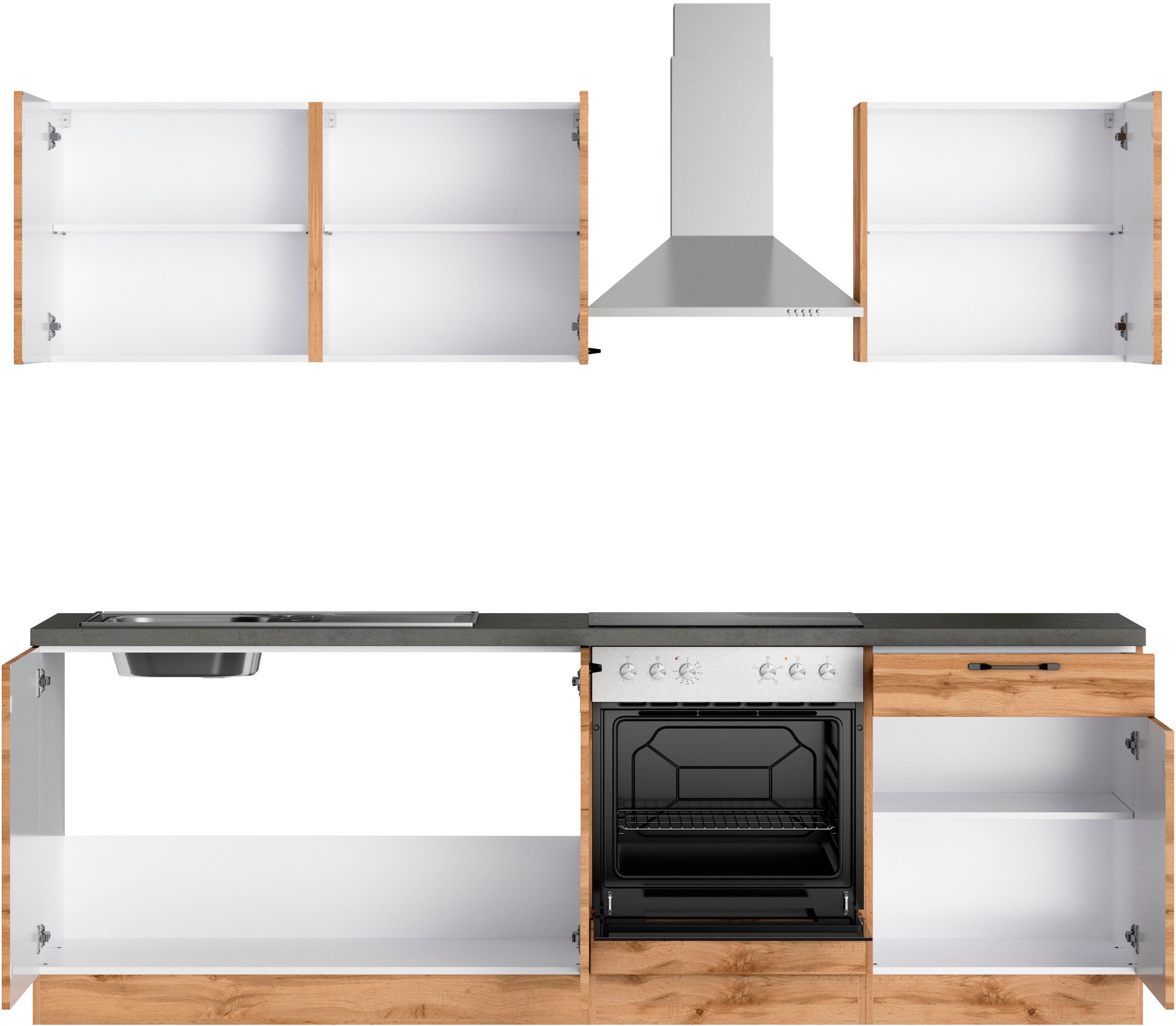 KOCHSTATION Küchenzeile »KS-Lani, mit MDF-Fronten«, Breite 240 cm, wahlweise mit E-Geräten, Höhen-Ausgleichsfüße 0-4 cm