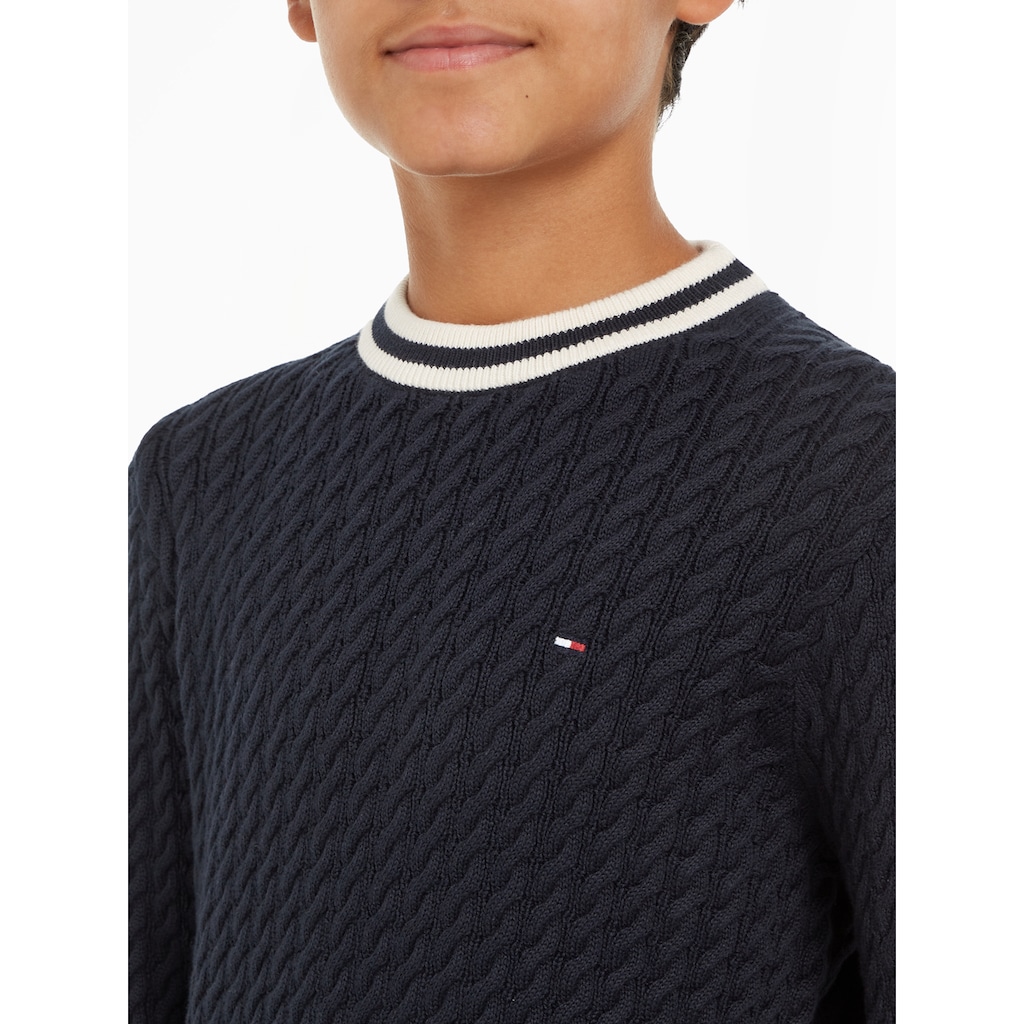 Tommy Hilfiger Rundhalspullover »RINGER CABLE SWEATER«, Kinder bis 16 Jahre, allvover mit Zopfmuster