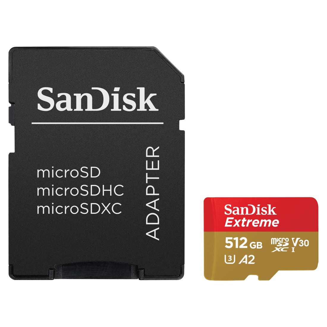 SANDISK Speicherkarte "microSDXC Extreme, Adapter, 1 Jahr RescuePRO Deluxe", 512 GB, bunt, Speicherkarten