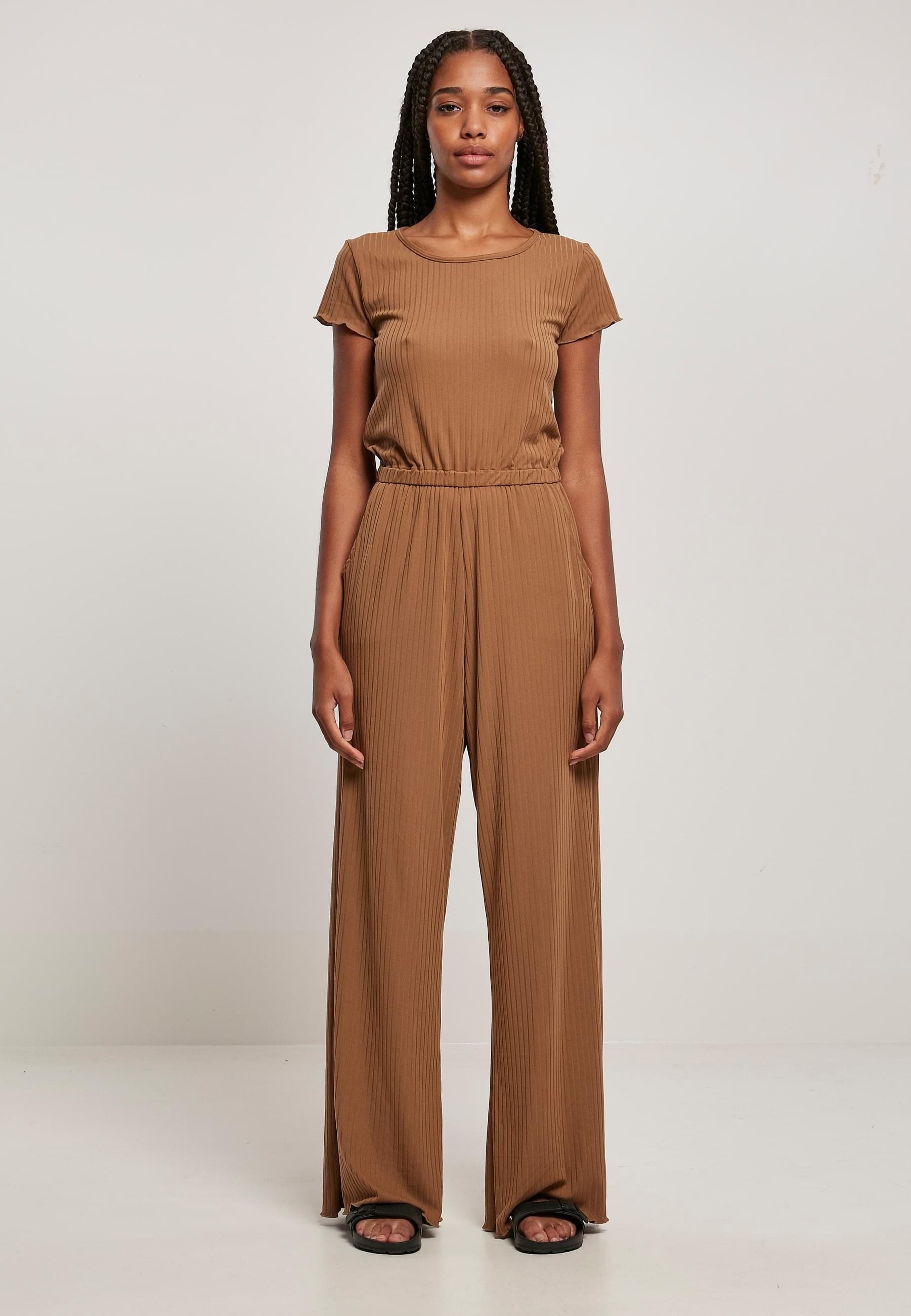 URBAN CLASSICS Jumpsuit »Urban Classics Damen Ladies Rib Wid Leg Jumpsuit«, (1 tlg.)