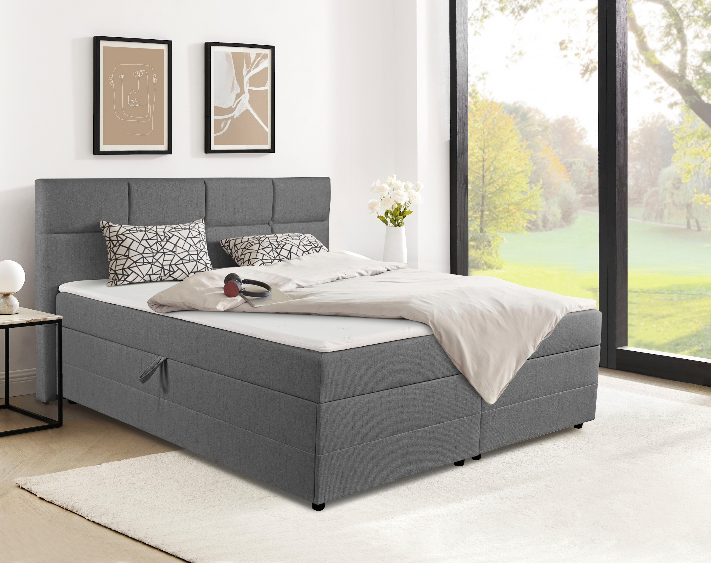INOSIGN Boxbett »Fillmore inkl. Bettkasten, Liegefläche 180x200 cm, in Boxspring-Optik«, inkl. Topper, erhältlich in verschiedenen Farben