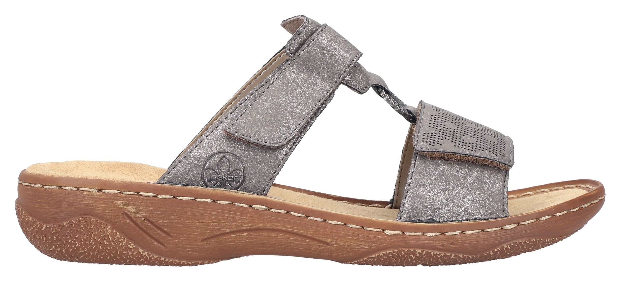 Rieker Pantolette, Sommerschuh, Schlappen, Urlaubschuh, Klettschuh mit Perforation