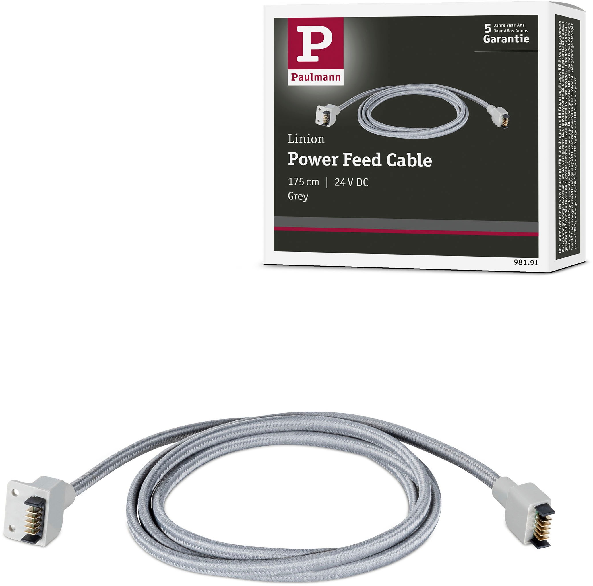 PAULMANN Schienensystem-Einspeiser "Linion Einspeisekabel 1,75m", B:2,3cm H:175cm L:0,18cm T:1cm, grau, Stromschienensysteme