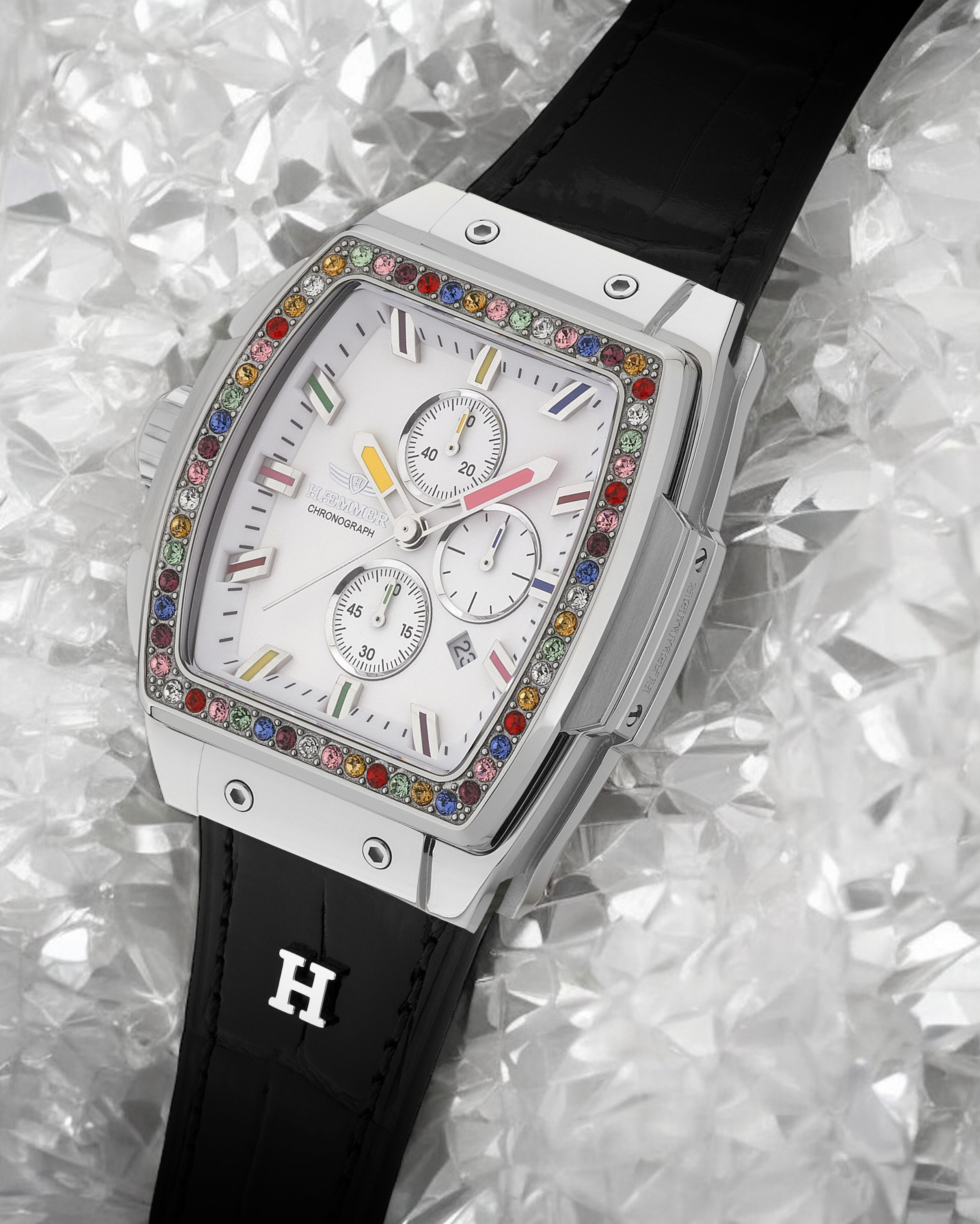 HAEMMER GERMANY Chronograph »TONNEAU«, Quarzuhr, Armbanduhr,Damenuhr,Lederarmband,digital,Datum,Stoppfunktion