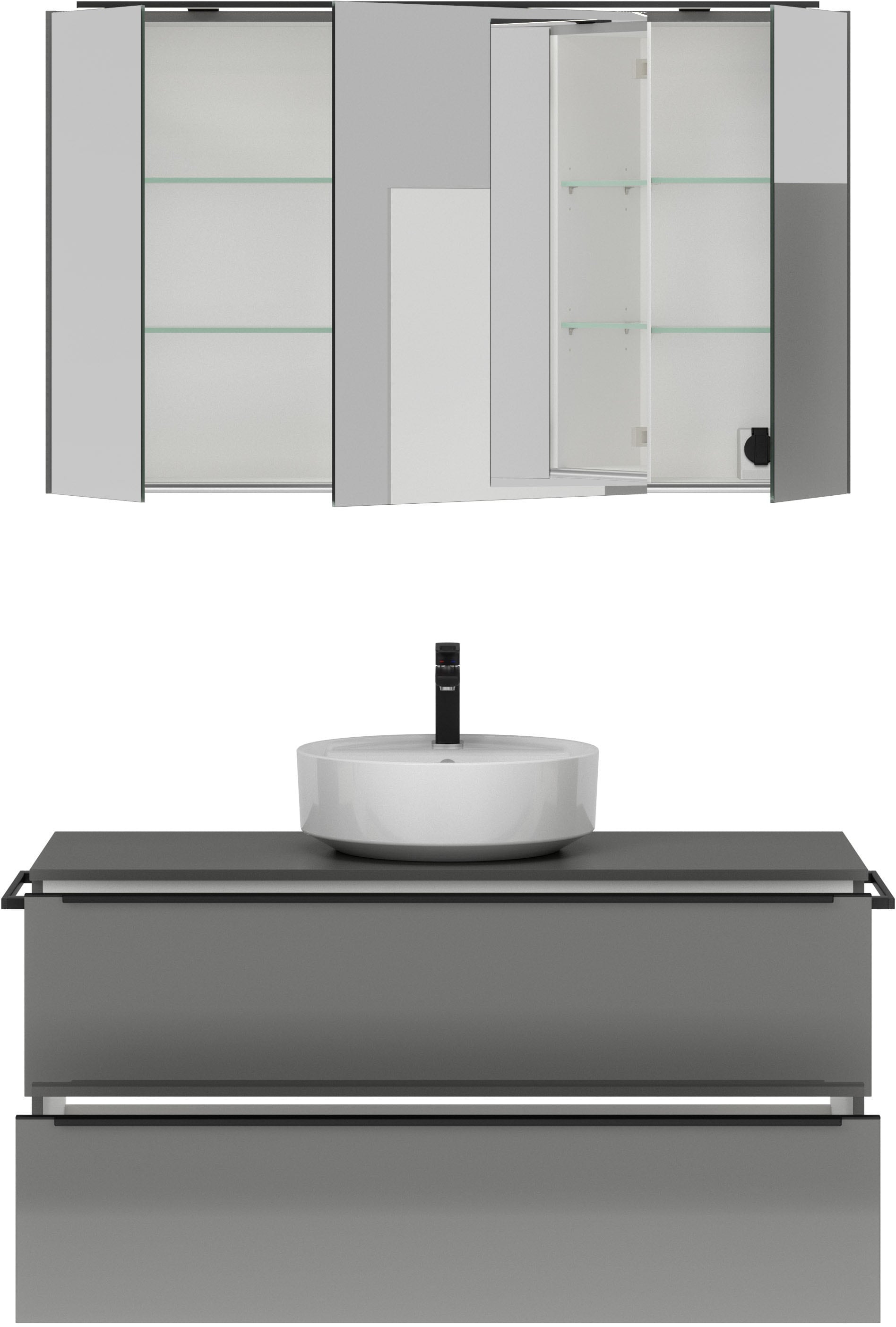 nobilia® Badmöbel-Set »Alvene«, (2 St., vormontiert, mit Soft-Close), inkl. Spiegelschrank mit Beleuchtung und Dimmerfunktion, in 4 Breiten