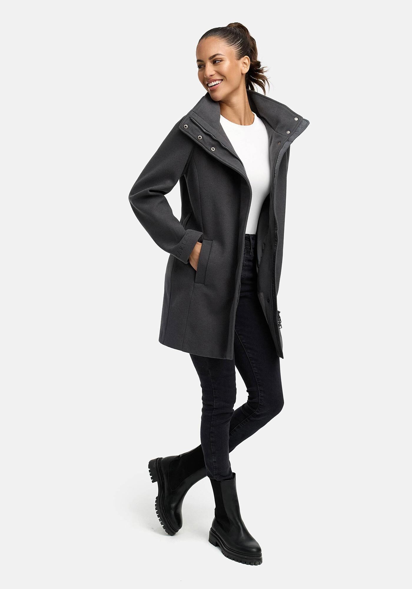 Marikoo Kurzmantel »Katalinaa«, Eleganter Wickel Mantel mit Taillengürtel und Oversized Hood Kapuze